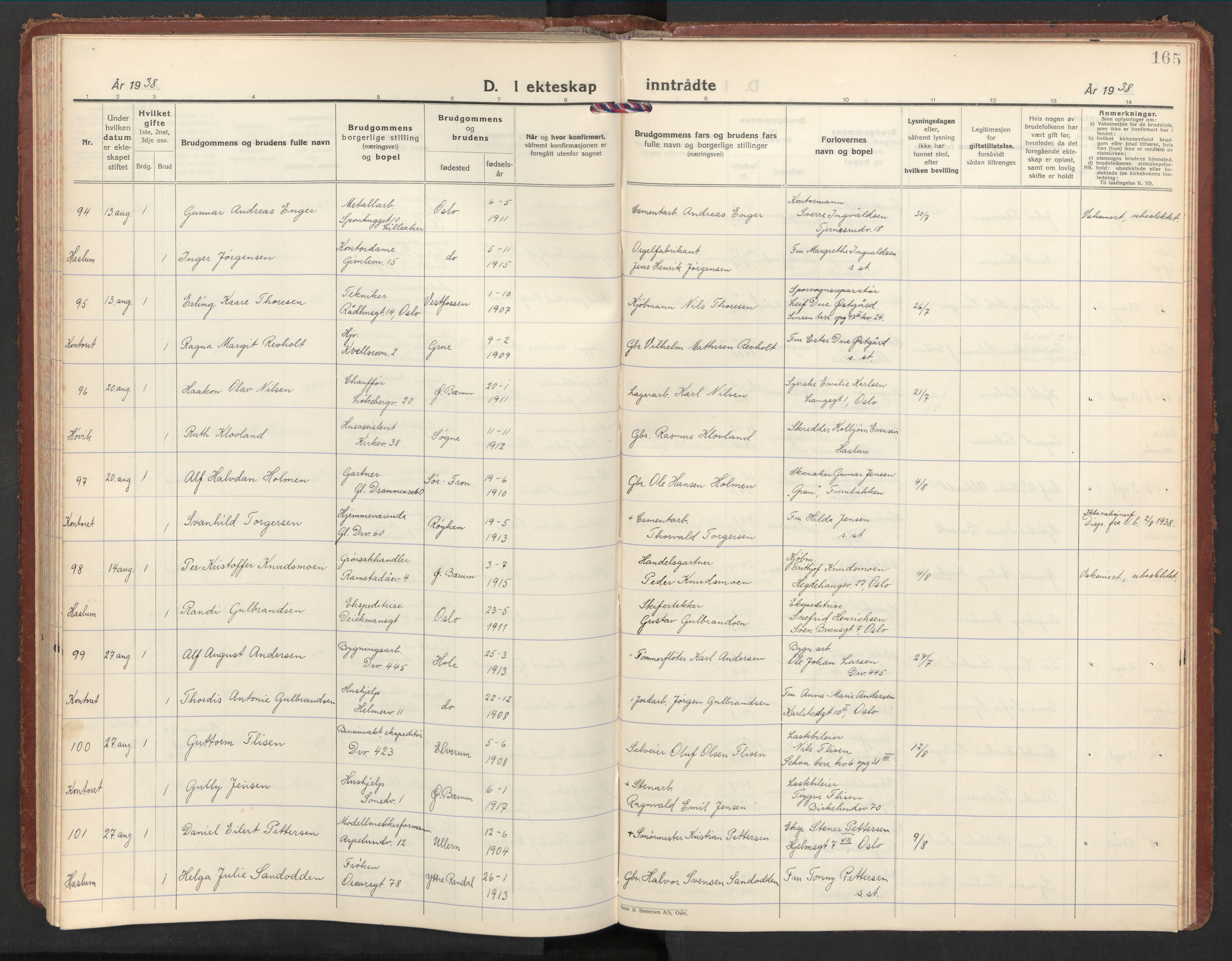Østre Bærum prestekontor Kirkebøker, AV/SAO-A-10887/F/Fa/L0004: Ministerialbok nr. 4, 1929-1940, s. 165