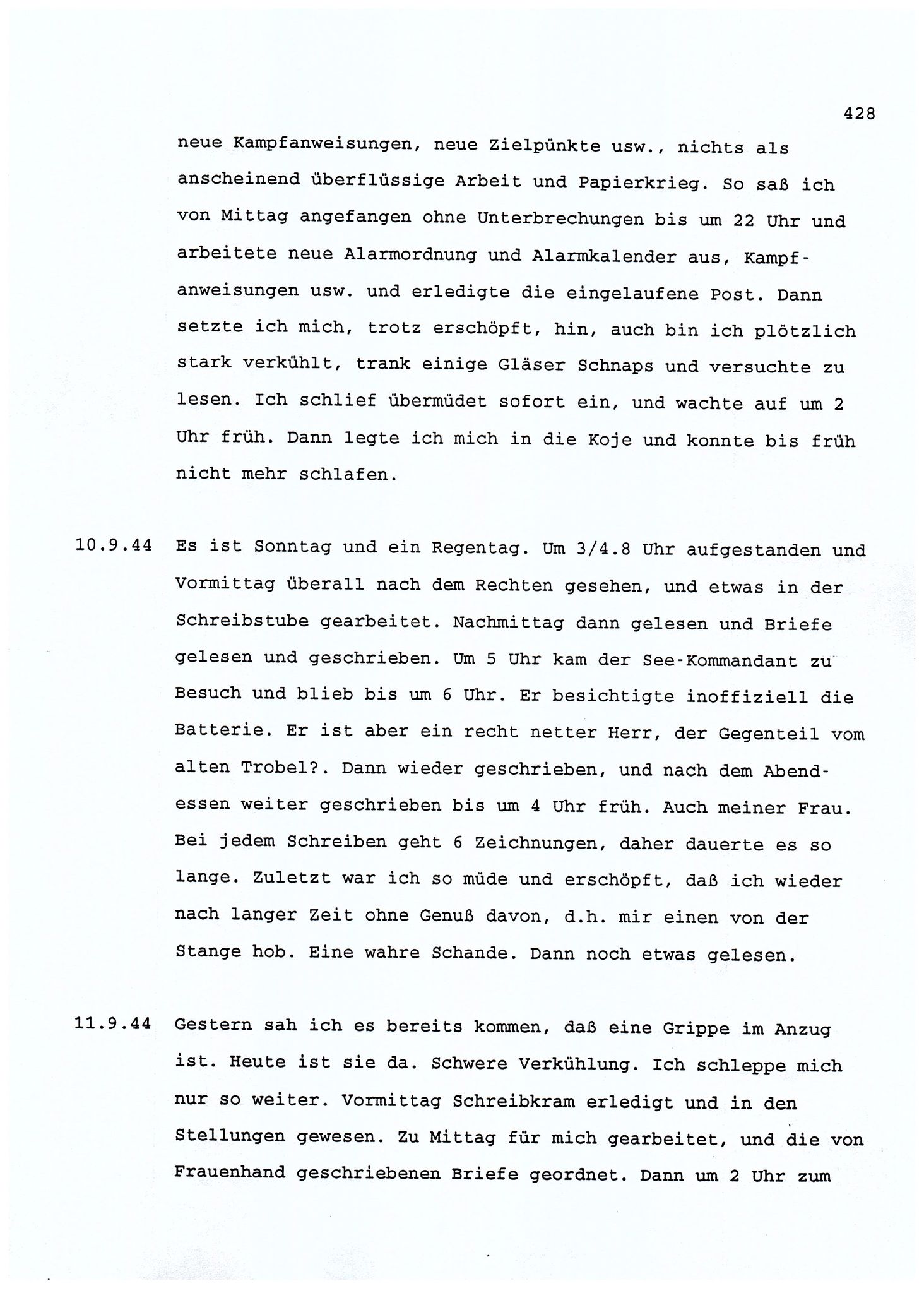 Dagbokopptegnelser av en tysk marineoffiser stasjonert i Norge , FMFB/A-1160/F/L0001: Dagbokopptegnelser av en tysk marineoffiser stasjonert i Norge, 1941-1944, s. 428