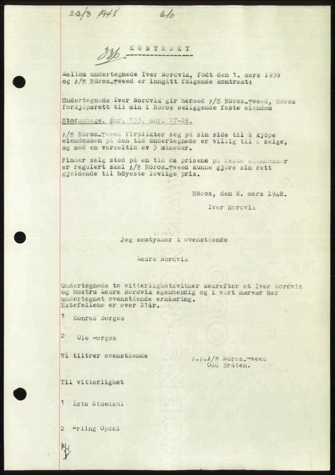 Gauldal sorenskriveri, SAT/A-0014/1/2/2C: Pantebok nr. A5, 1947-1948, Dagboknr: 336/1948