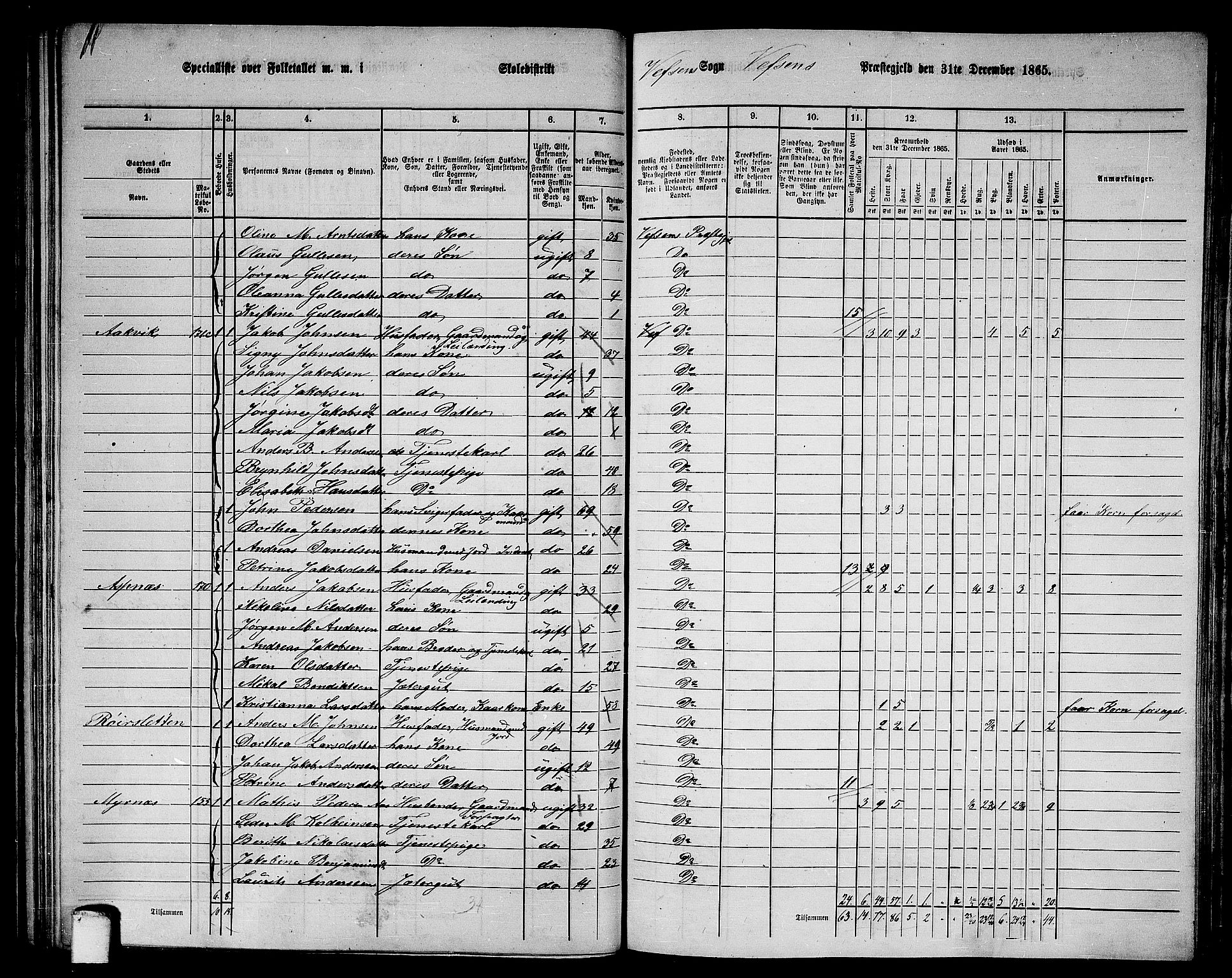 RA, Folketelling 1865 for 1824P Vefsn prestegjeld, 1865, s. 135