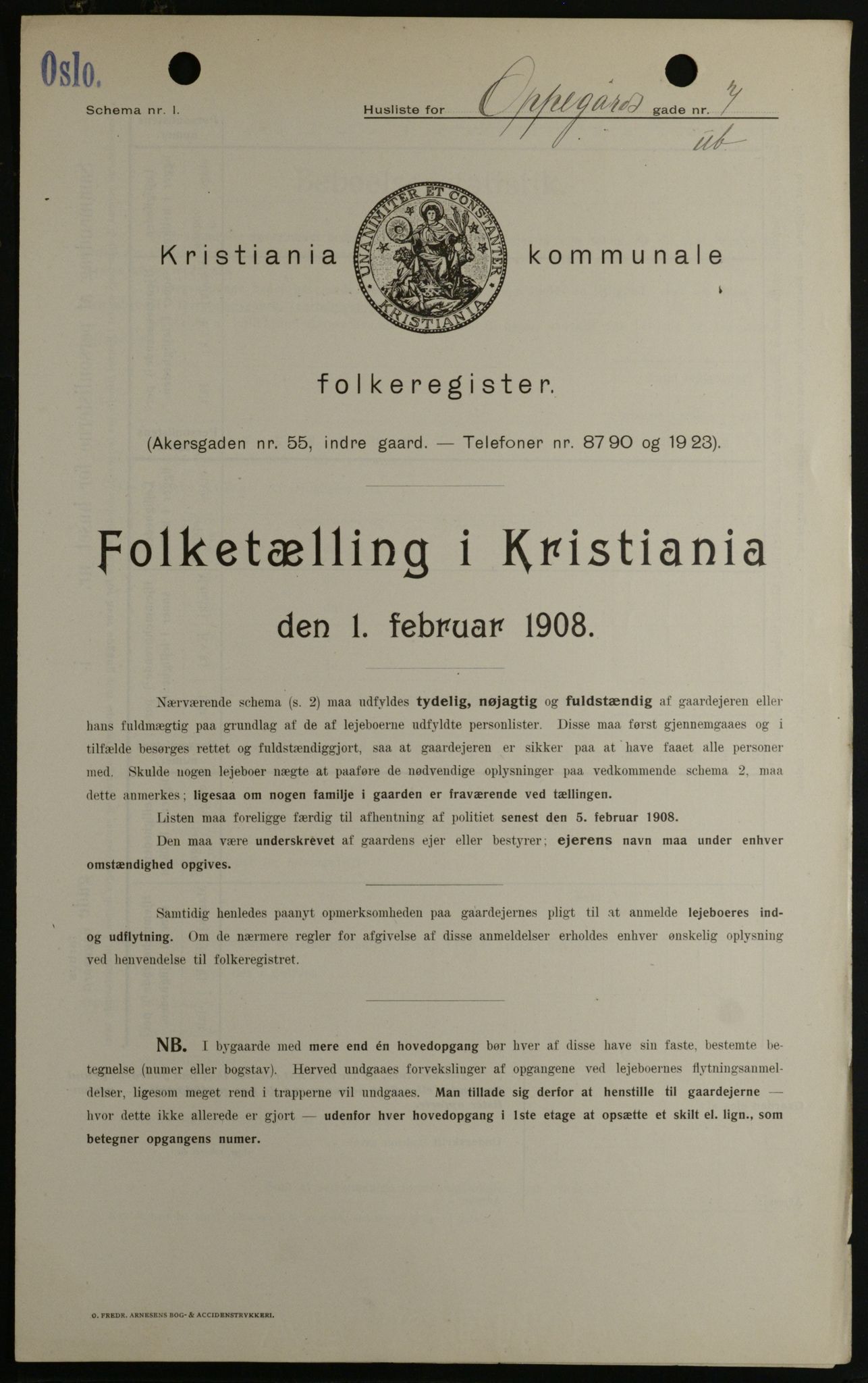 OBA, Kommunal folketelling 1.2.1908 for Kristiania kjøpstad, 1908, s. 67869