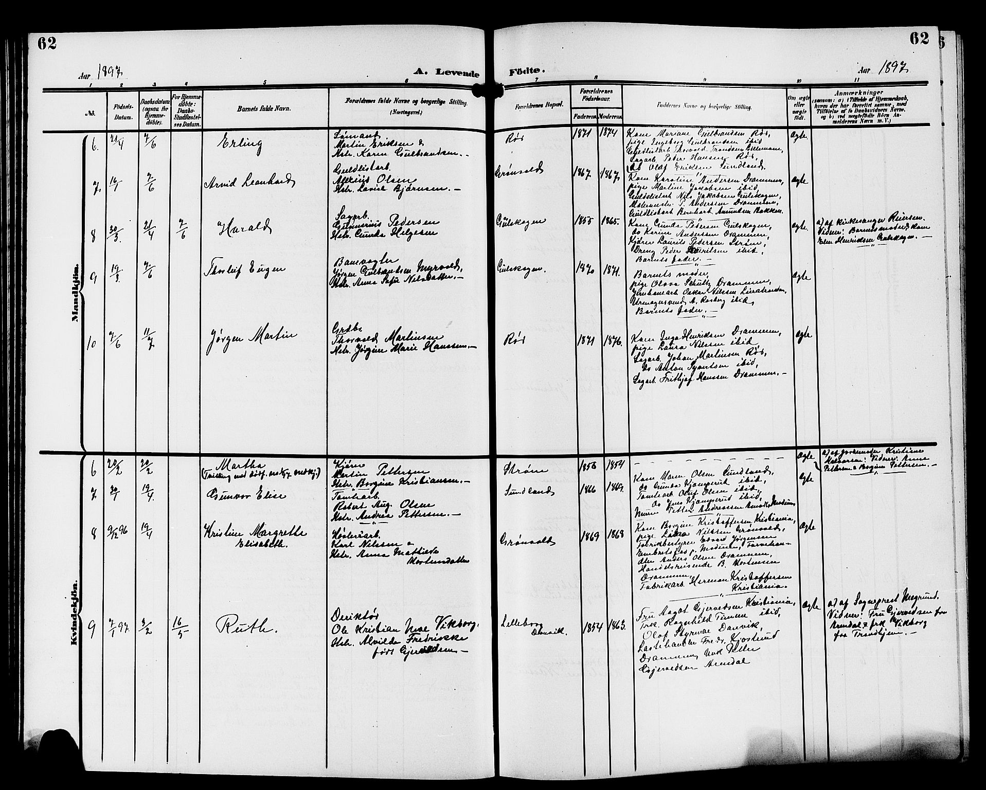 Strømsgodset kirkebøker, AV/SAKO-A-324/G/Ga/L0002: Klokkerbok nr. 2, 1885-1910, s. 62