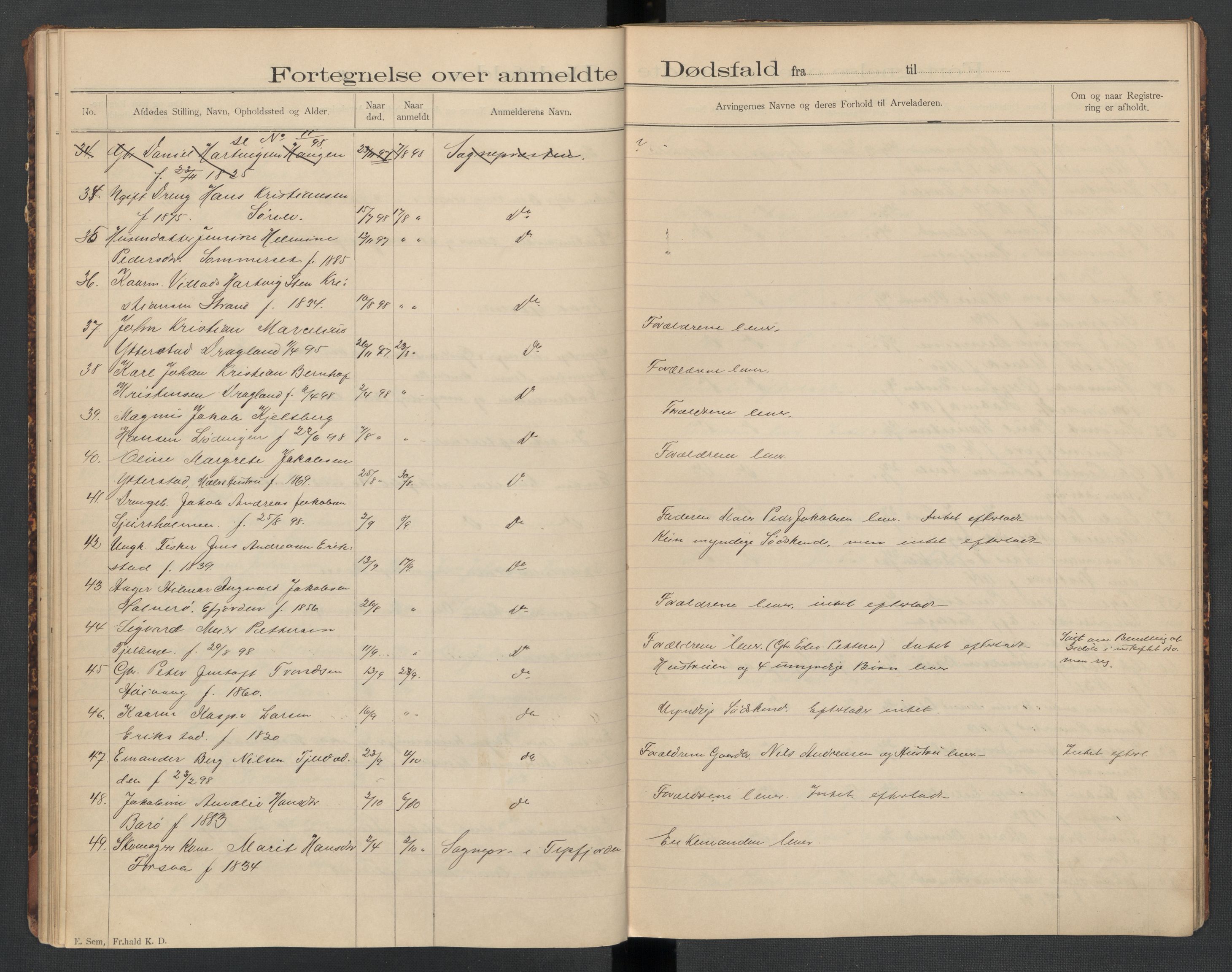 Lødingen og Tjeldsund lensmannskontor, SAT/A-5698/1/02/L0001: 2.01.01 - Dødsfallsprotokoll, 1894-1907