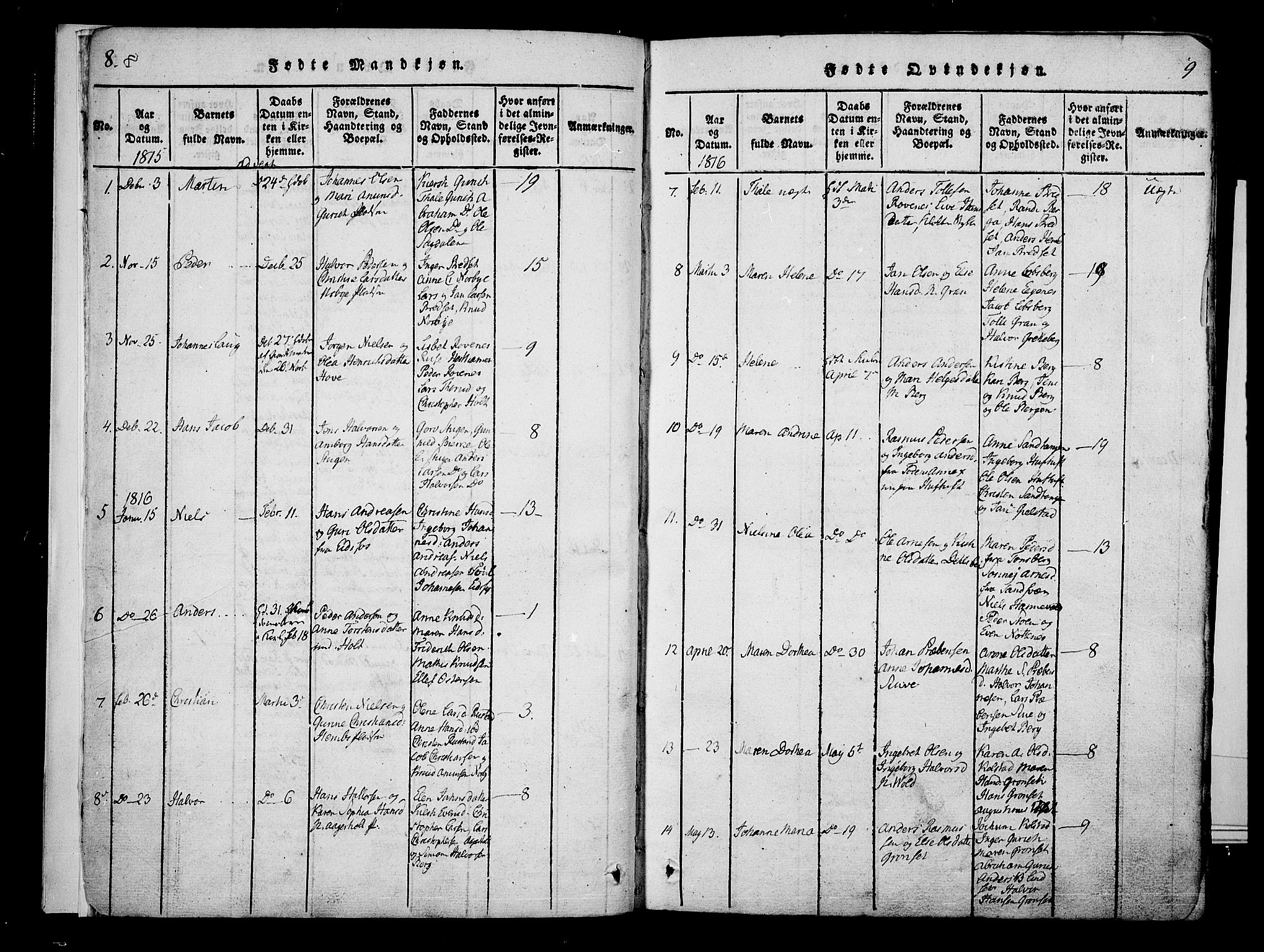 Hof kirkebøker, SAKO/A-64/F/Fa/L0004: Ministerialbok nr. I 4, 1814-1843, s. 8-9