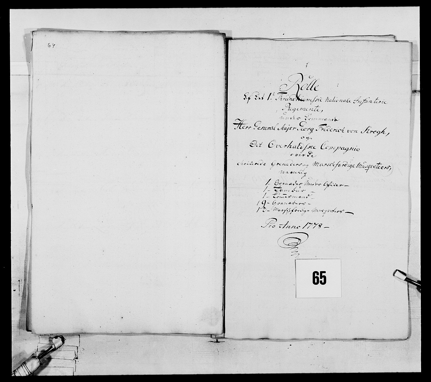 Generalitets- og kommissariatskollegiet, Det kongelige norske kommissariatskollegium, RA/EA-5420/E/Eh/L0073: 1. Trondheimske nasjonale infanteriregiment, 1774-1779, s. 276