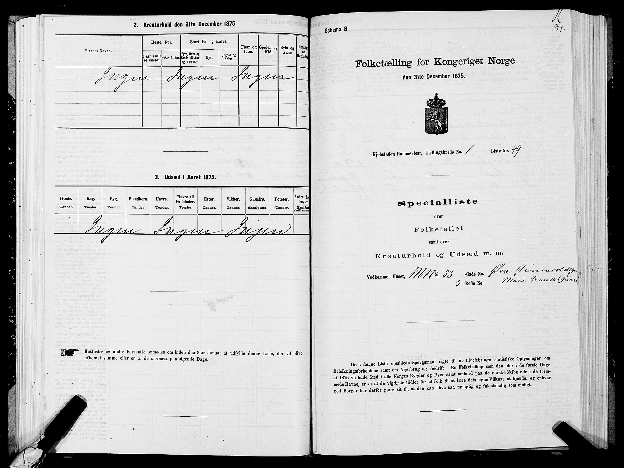 SATØ, Folketelling 1875 for 2001B Hammerfest prestegjeld, Hammerfest kjøpstad, 1875, s. 1097