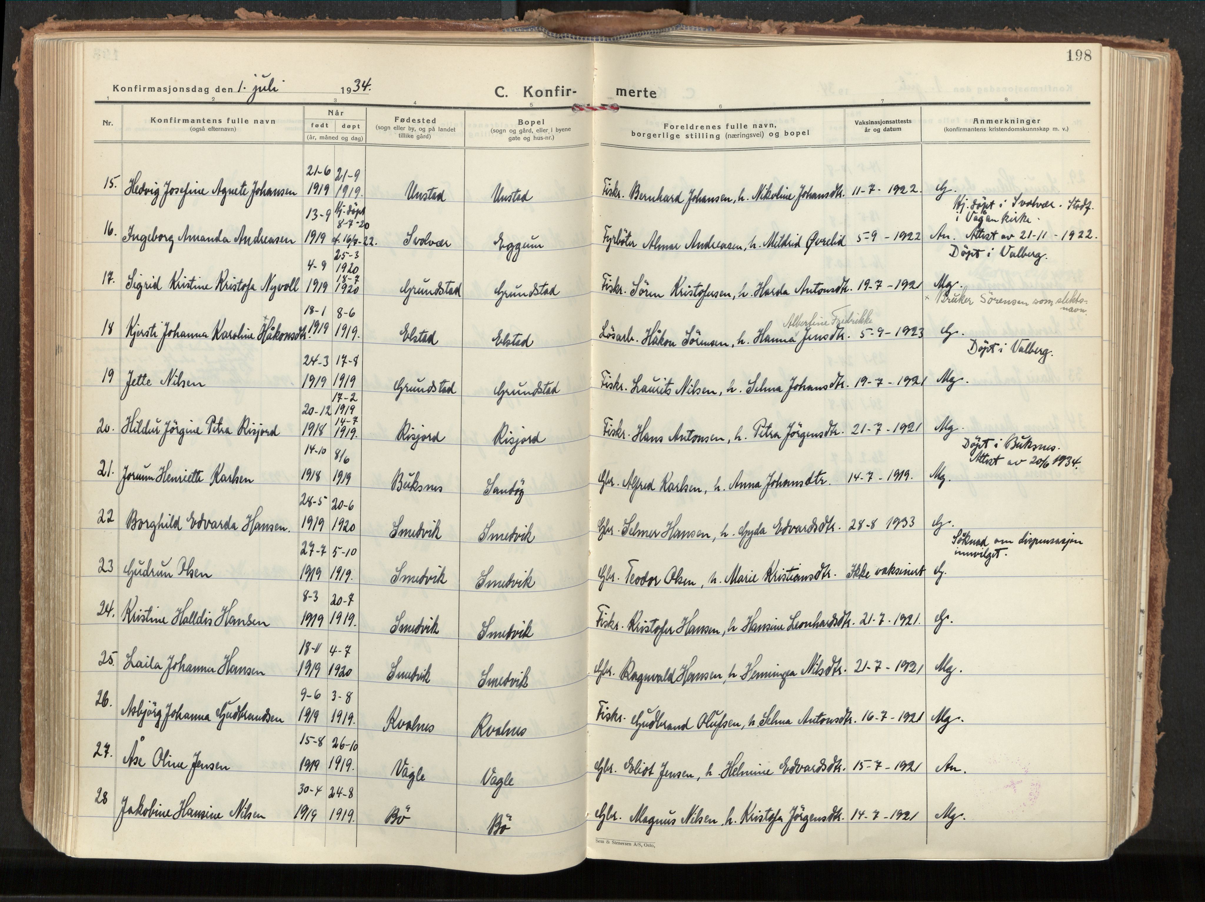 Ministerialprotokoller, klokkerbøker og fødselsregistre - Nordland, AV/SAT-A-1459/880/L1137: Ministerialbok nr. 880A11, 1927-1944, s. 198