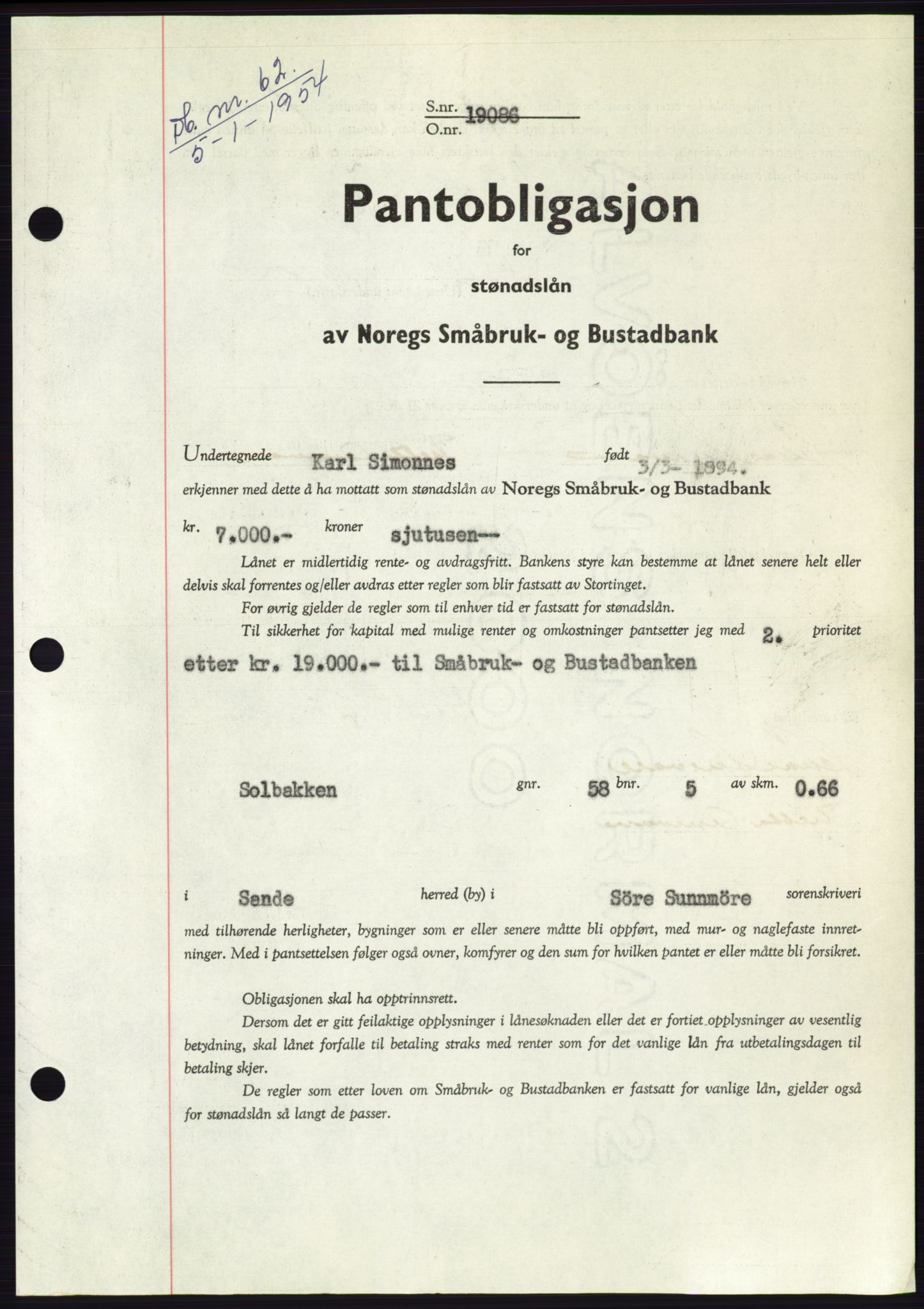 Søre Sunnmøre sorenskriveri, AV/SAT-A-4122/1/2/2C/L0124: Pantebok nr. 12B, 1953-1954, Dagboknr: 62/1954