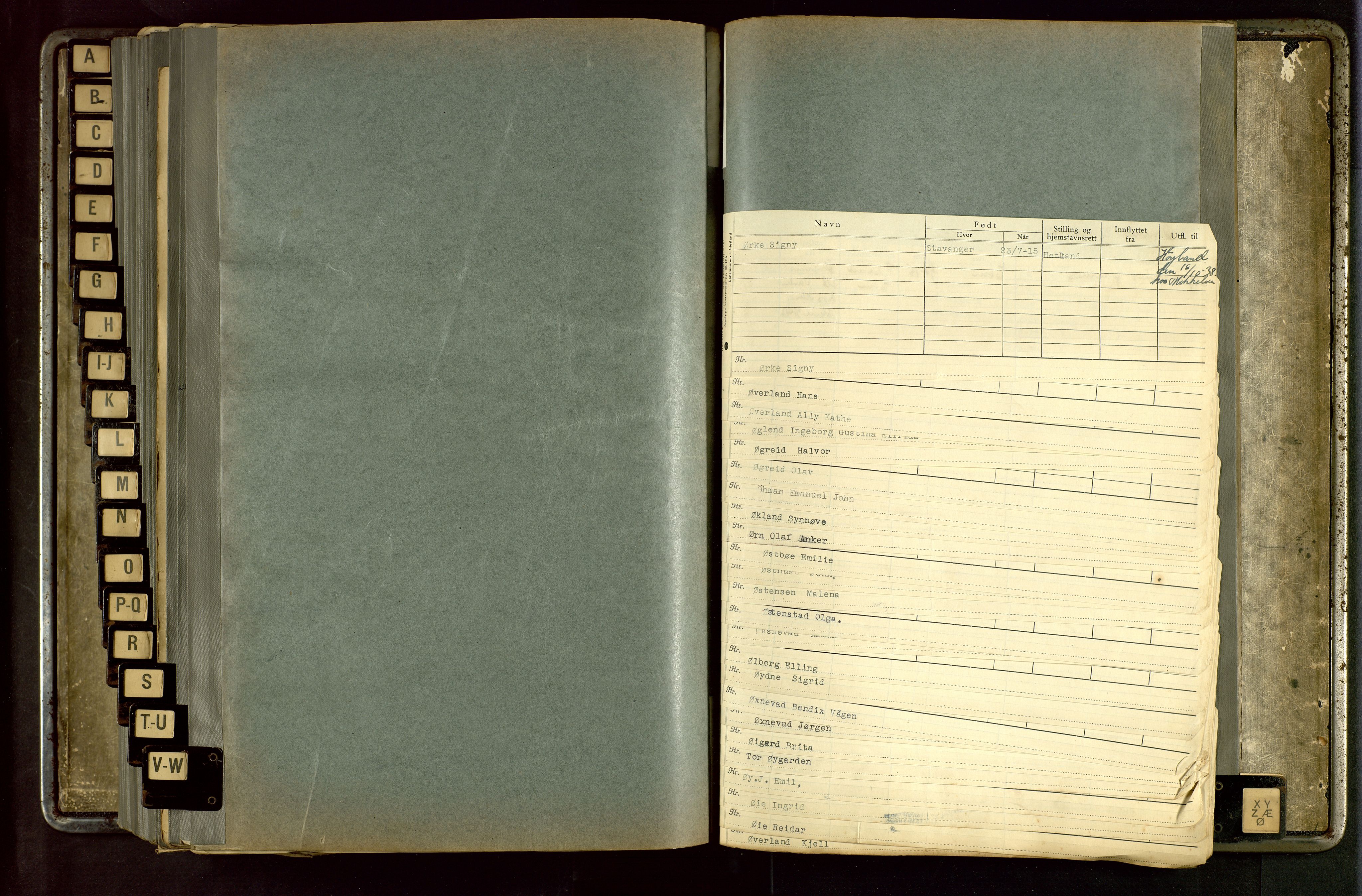 Hetland lensmannskontor, SAST/A-100101/Gwa/L0002: Flytteprotokoll, personkort ordnet etter etternavn, 1930-1940, s. 881