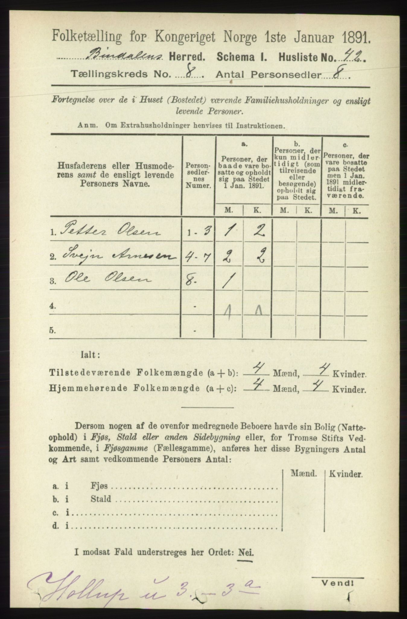 RA, Folketelling 1891 for 1811 Bindal herred, 1891, s. 2604