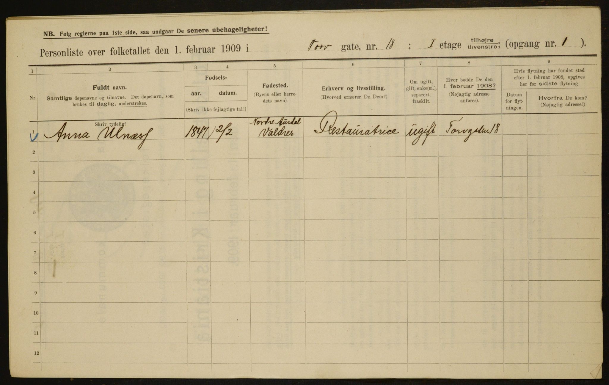 OBA, Kommunal folketelling 1.2.1909 for Kristiania kjøpstad, 1909, s. 103432