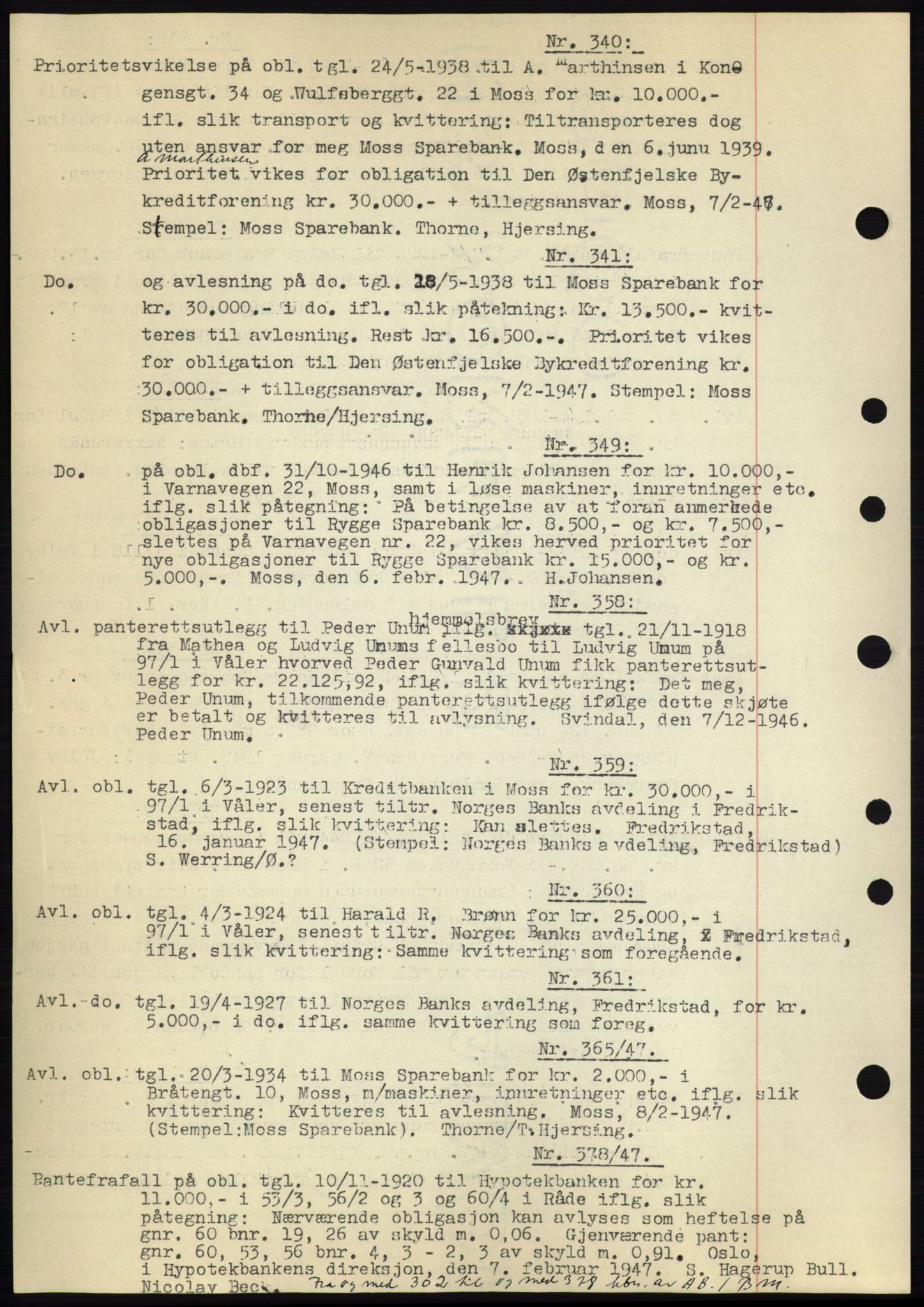 Moss sorenskriveri, SAO/A-10168: Pantebok nr. C10, 1938-1950, Dagboknr: 340/1947
