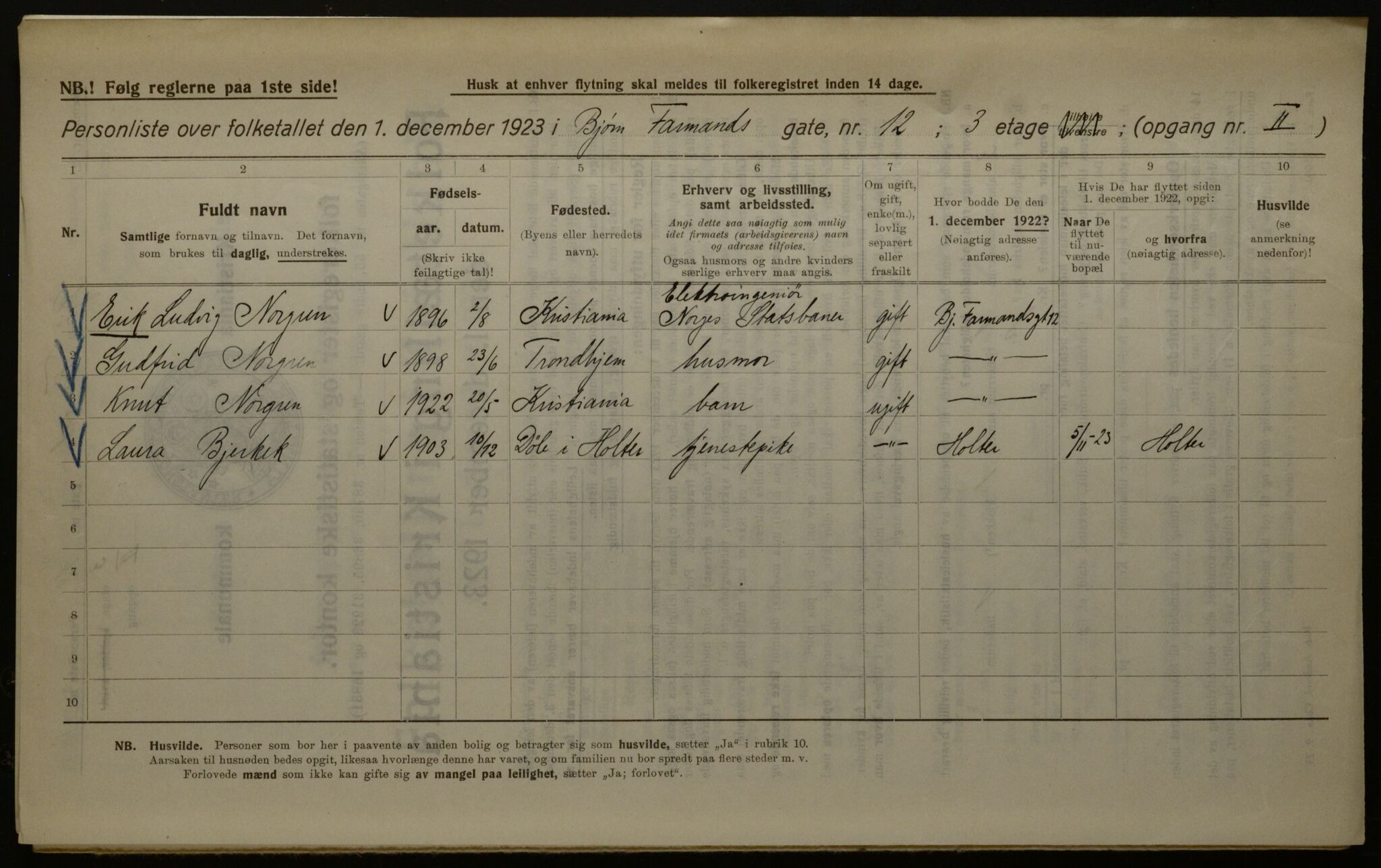 OBA, Kommunal folketelling 1.12.1923 for Kristiania, 1923, s. 7742