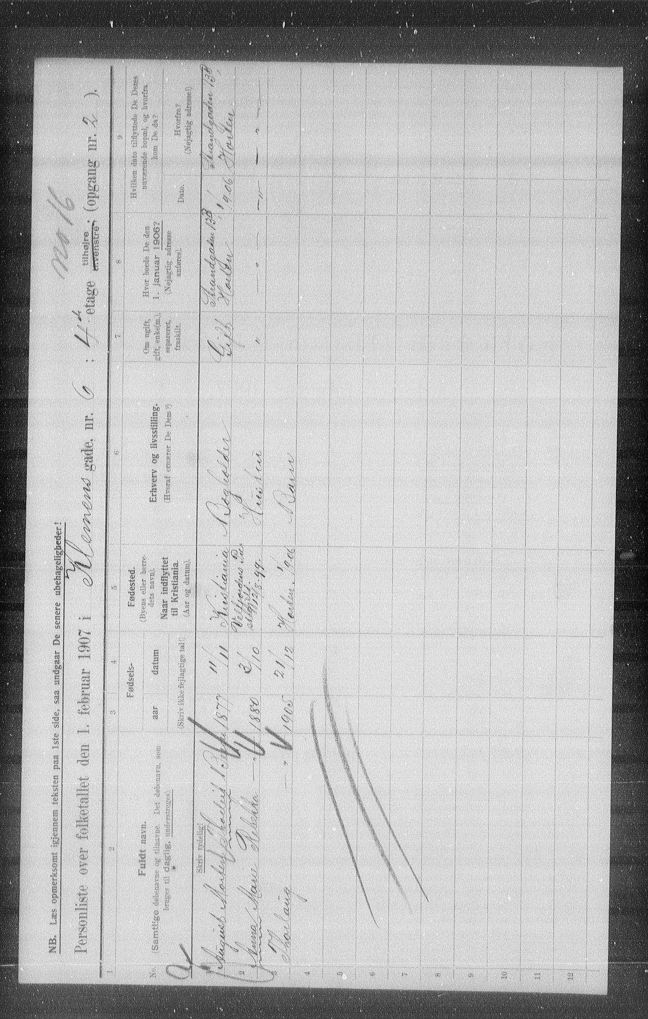 OBA, Kommunal folketelling 1.2.1907 for Kristiania kjøpstad, 1907, s. 26387