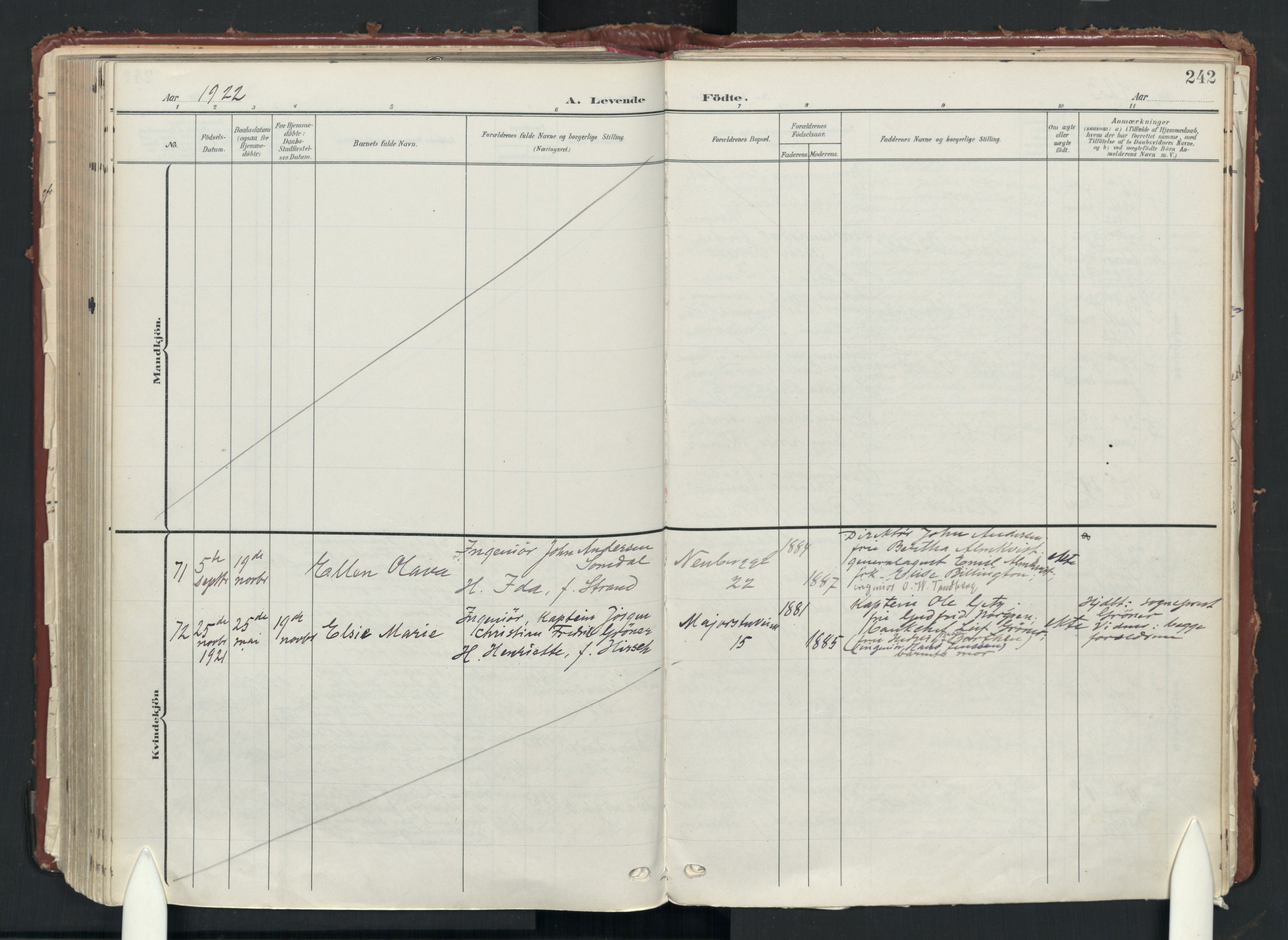 Uranienborg prestekontor Kirkebøker, AV/SAO-A-10877/F/Fa/L0010: Ministerialbok nr. 10, 1907-1928, s. 242
