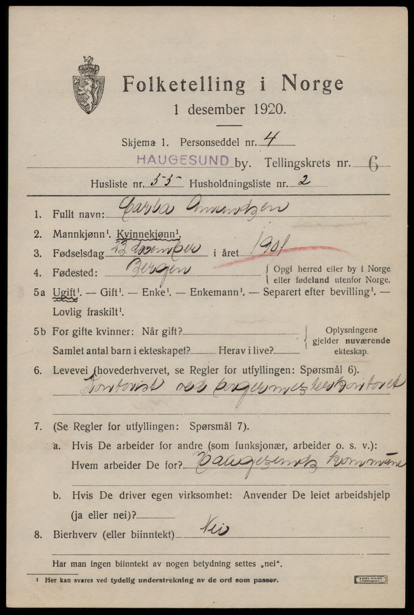 SAST, Folketelling 1920 for 1106 Haugesund kjøpstad, 1920, s. 22591