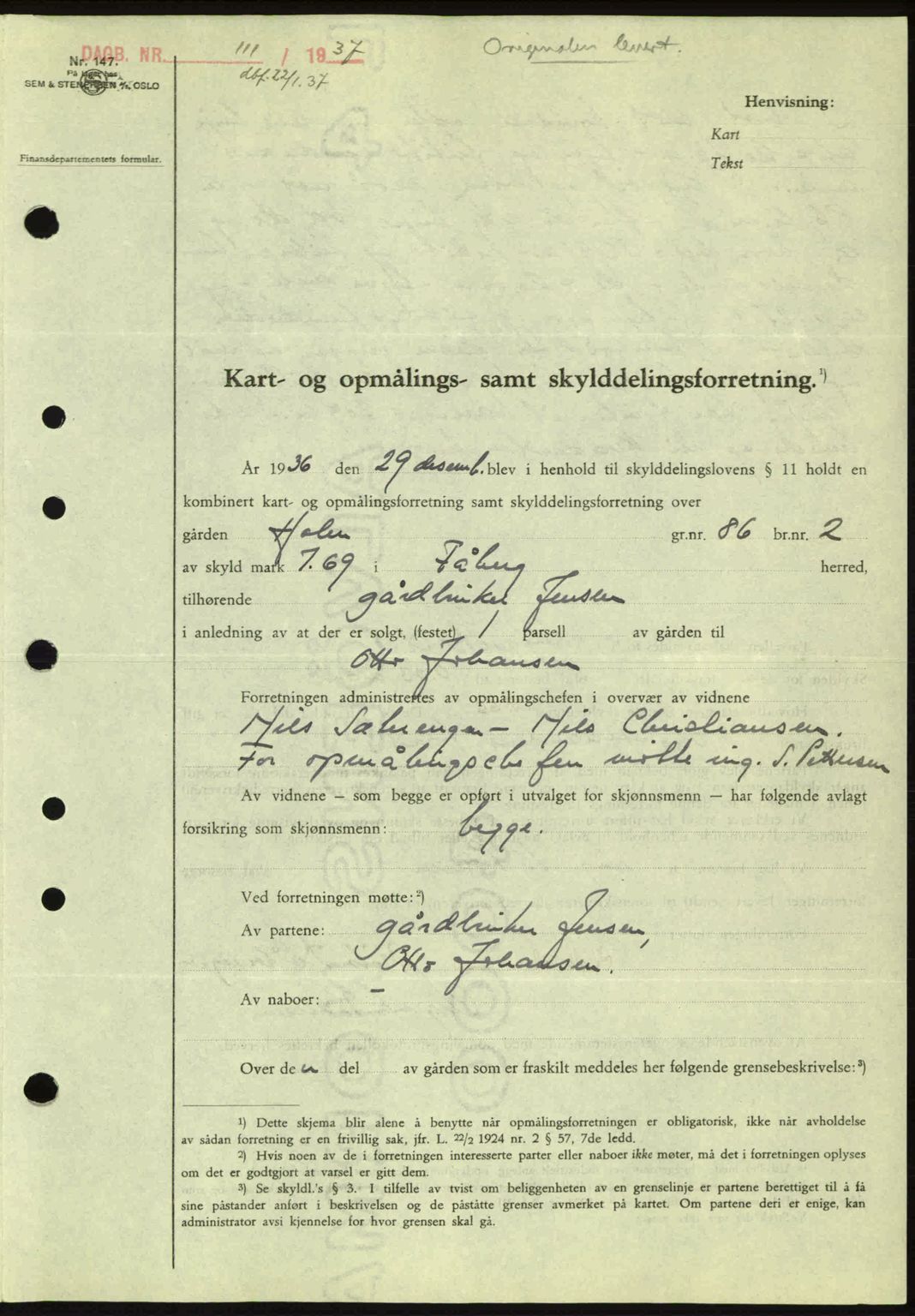 Sør-Gudbrandsdal tingrett, SAH/TING-004/H/Hb/Hbd/L0002: Pantebok nr. A2, 1936-1937, Dagboknr: 111/1937