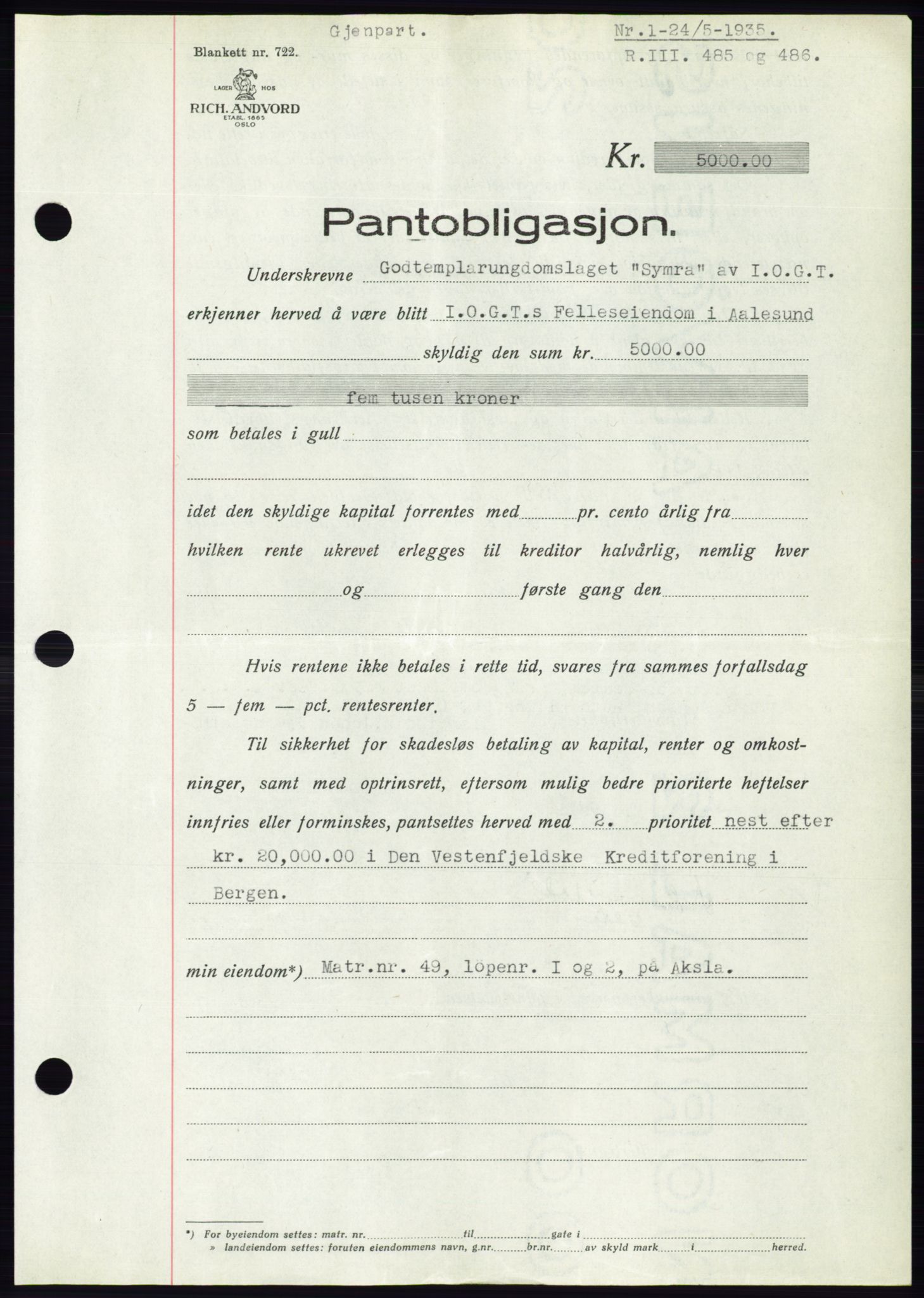 Ålesund byfogd, AV/SAT-A-4384: Pantebok nr. 32, 1934-1935, Tingl.dato: 24.05.1935