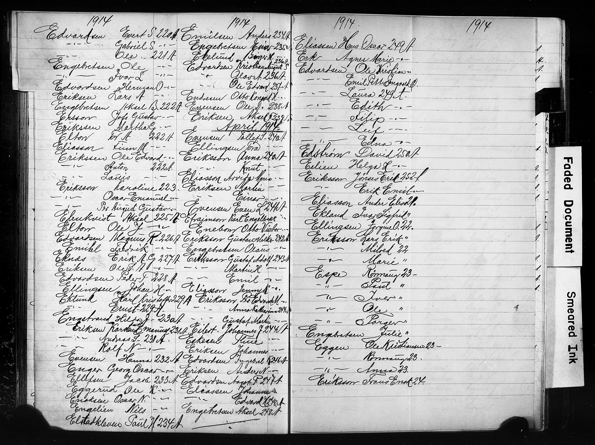 Oslo politidistrikt, AV/SAO-A-10085/E/Ee/Eefa/L0011: Register til emigrantprotokollene, 1910-1914