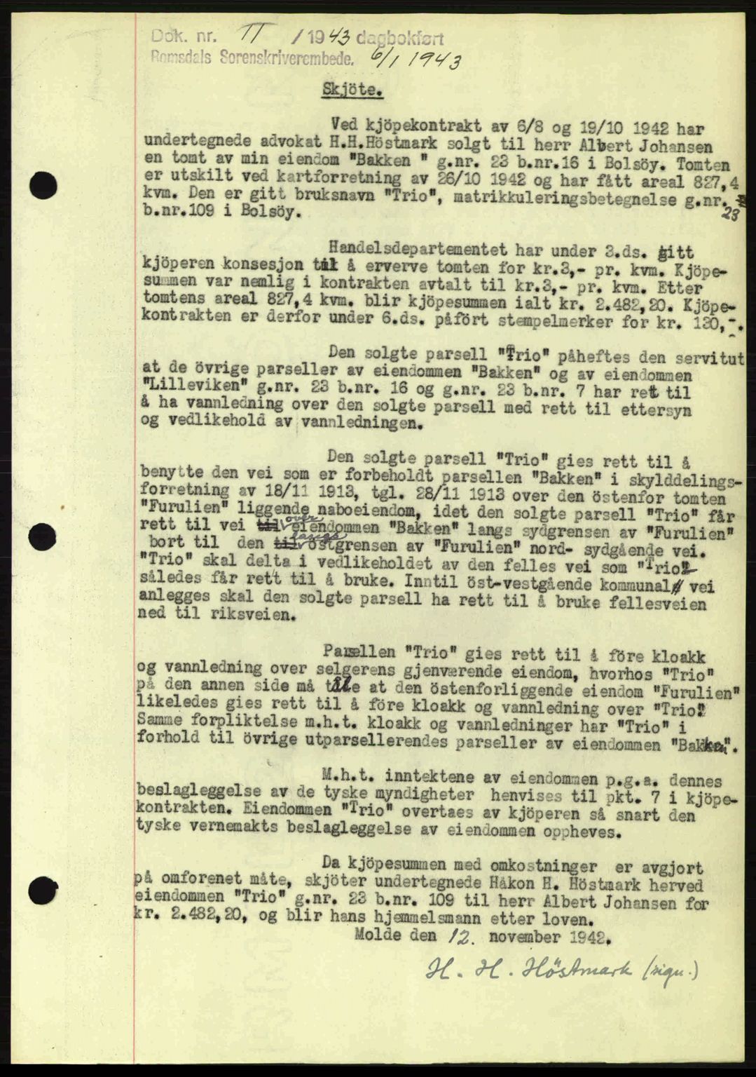 Romsdal sorenskriveri, SAT/A-4149/1/2/2C: Pantebok nr. A13, 1942-1943, Dagboknr: 11/1943