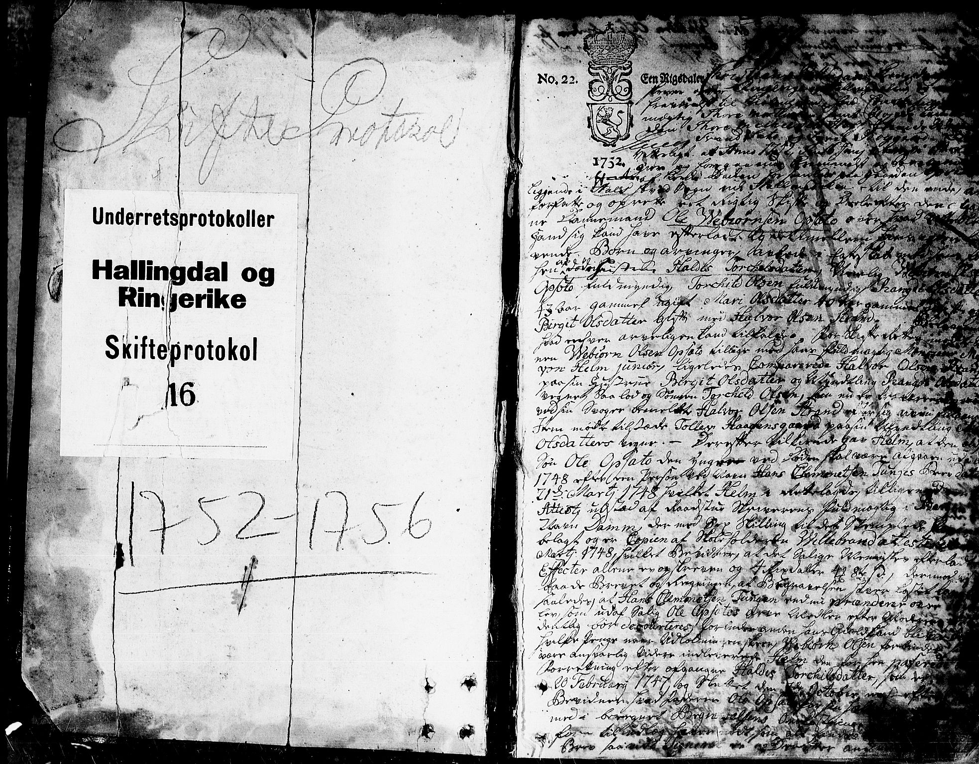 Ringerike og Hallingdal sorenskriveri, AV/SAKO-A-81/H/Ha/L0016: Skifteprotokoll, 1752-1756, s. 0b-1a