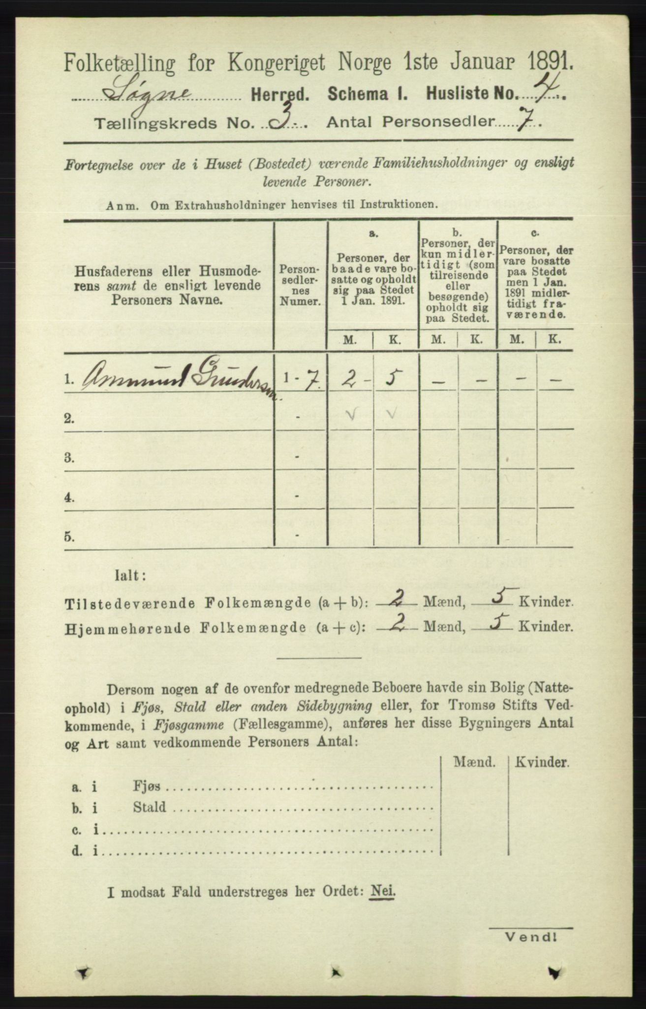 RA, Folketelling 1891 for 1018 Søgne herred, 1891, s. 269