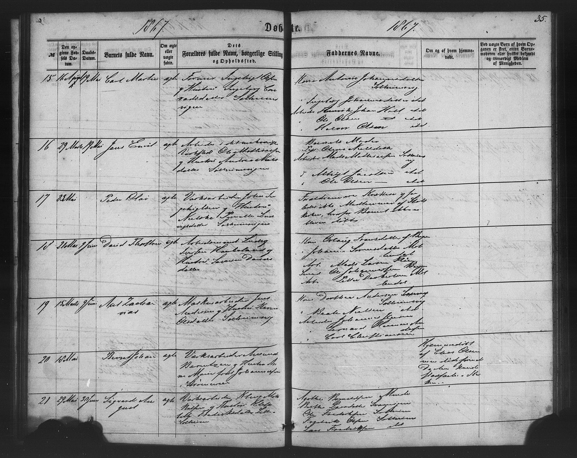St. Jørgens hospital og Årstad sokneprestembete, AV/SAB-A-99934: Klokkerbok nr. A 3, 1863-1872, s. 35