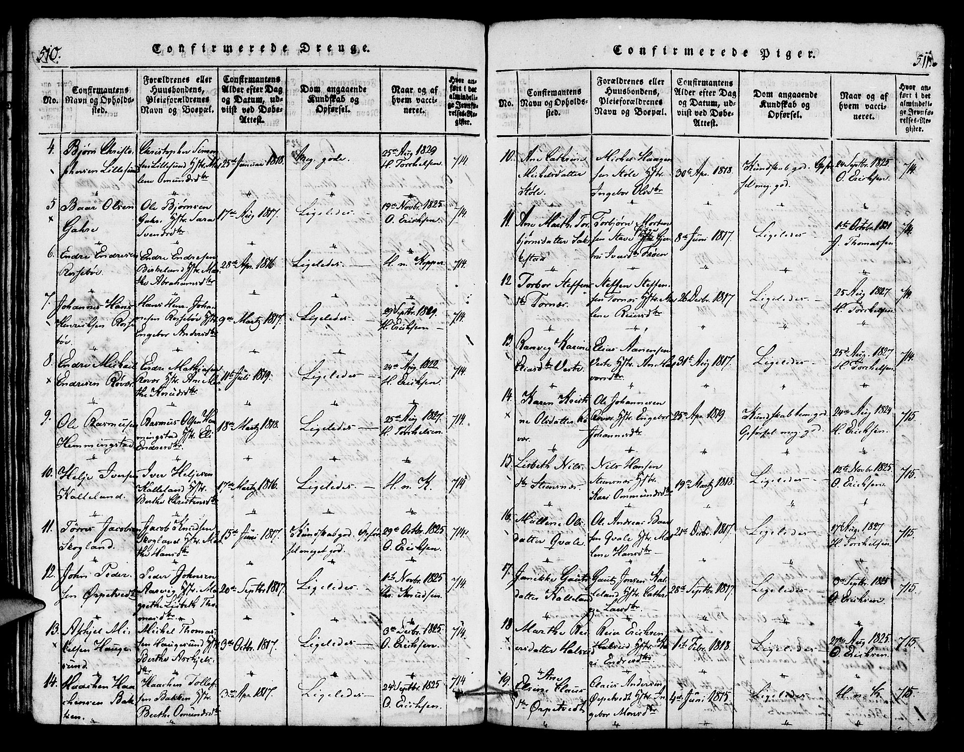 Torvastad sokneprestkontor, SAST/A -101857/H/Ha/Haa/L0004: Ministerialbok nr. A 4, 1817-1836, s. 510-511