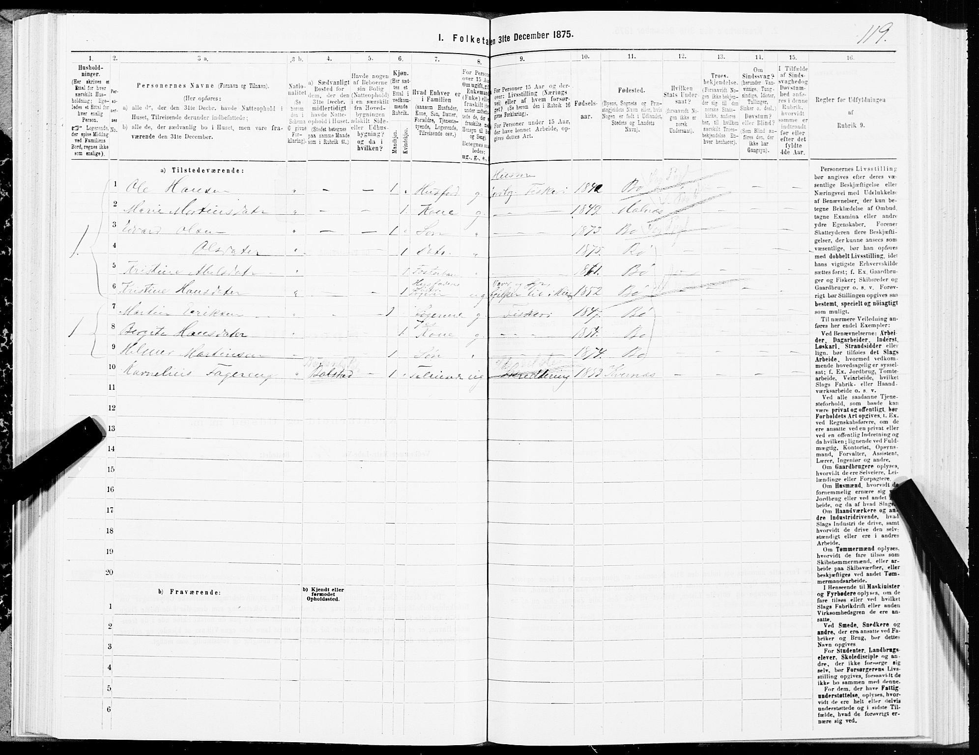 SAT, Folketelling 1875 for 1867P Bø prestegjeld, 1875, s. 2119