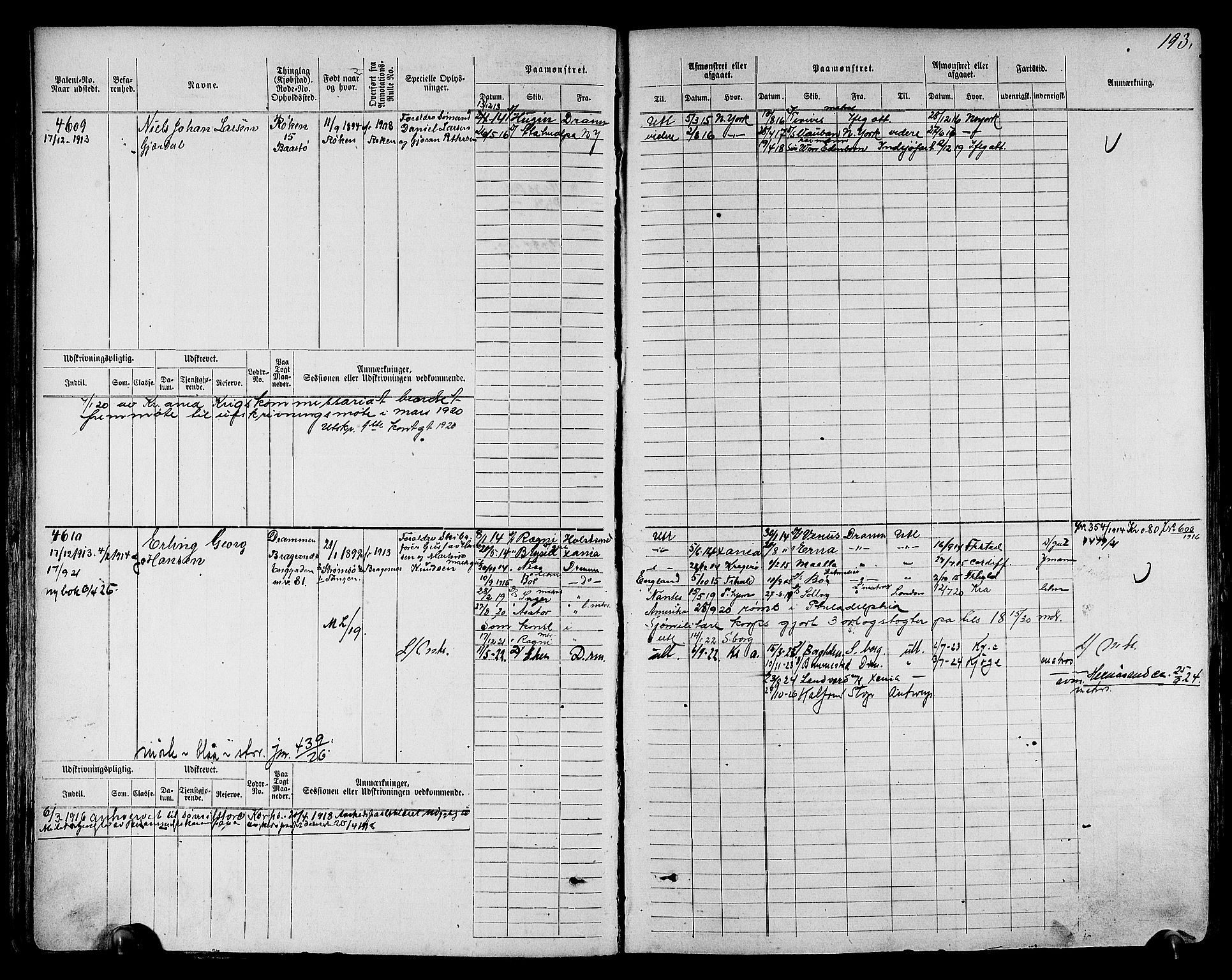 Drammen innrulleringsdistrikt, AV/SAKO-A-781/F/Fc/L0006: Hovedrulle, 1913, s. 42