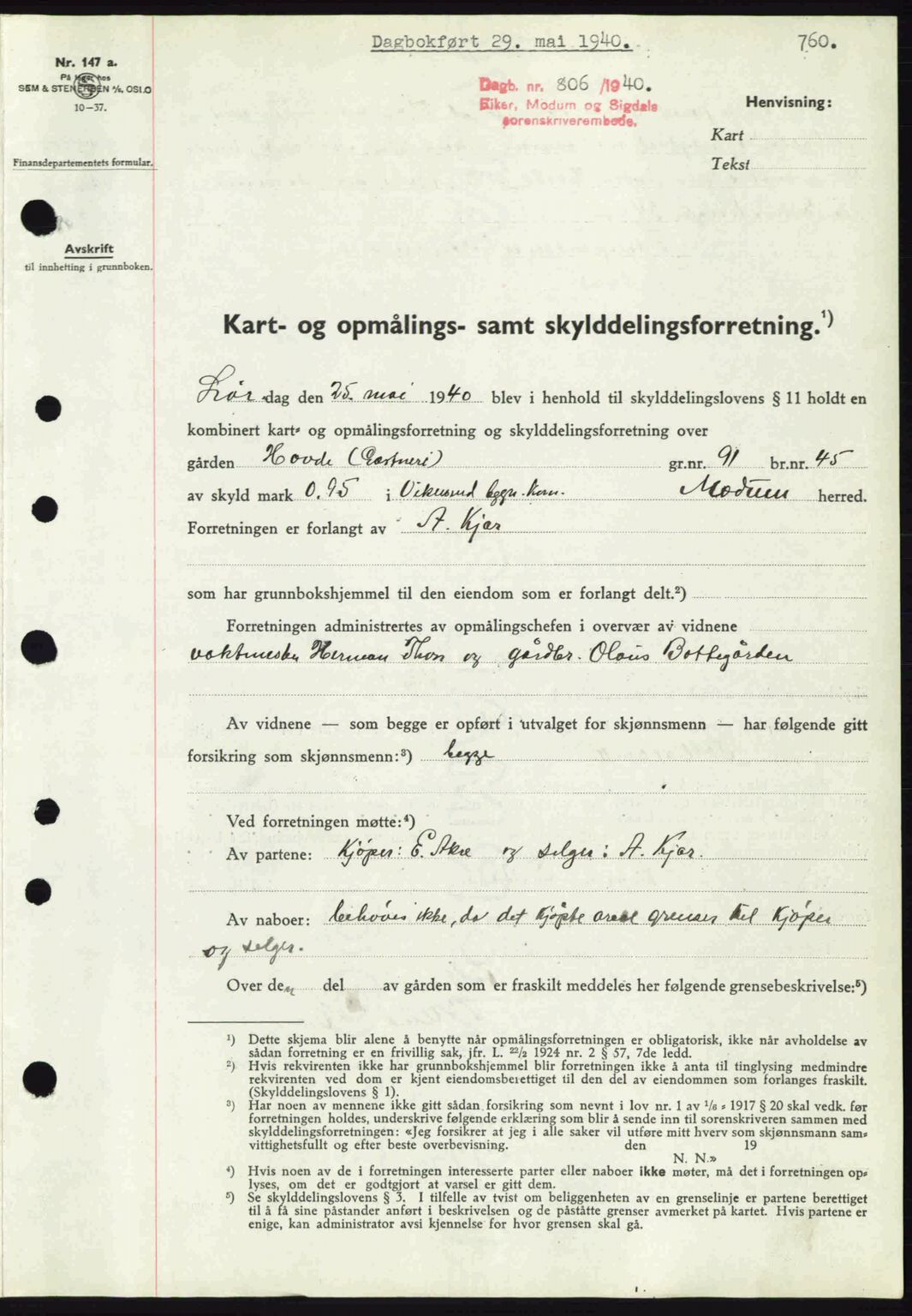 Eiker, Modum og Sigdal sorenskriveri, SAKO/A-123/G/Ga/Gab/L0041: Pantebok nr. A11, 1939-1940, Dagboknr: 806/1940