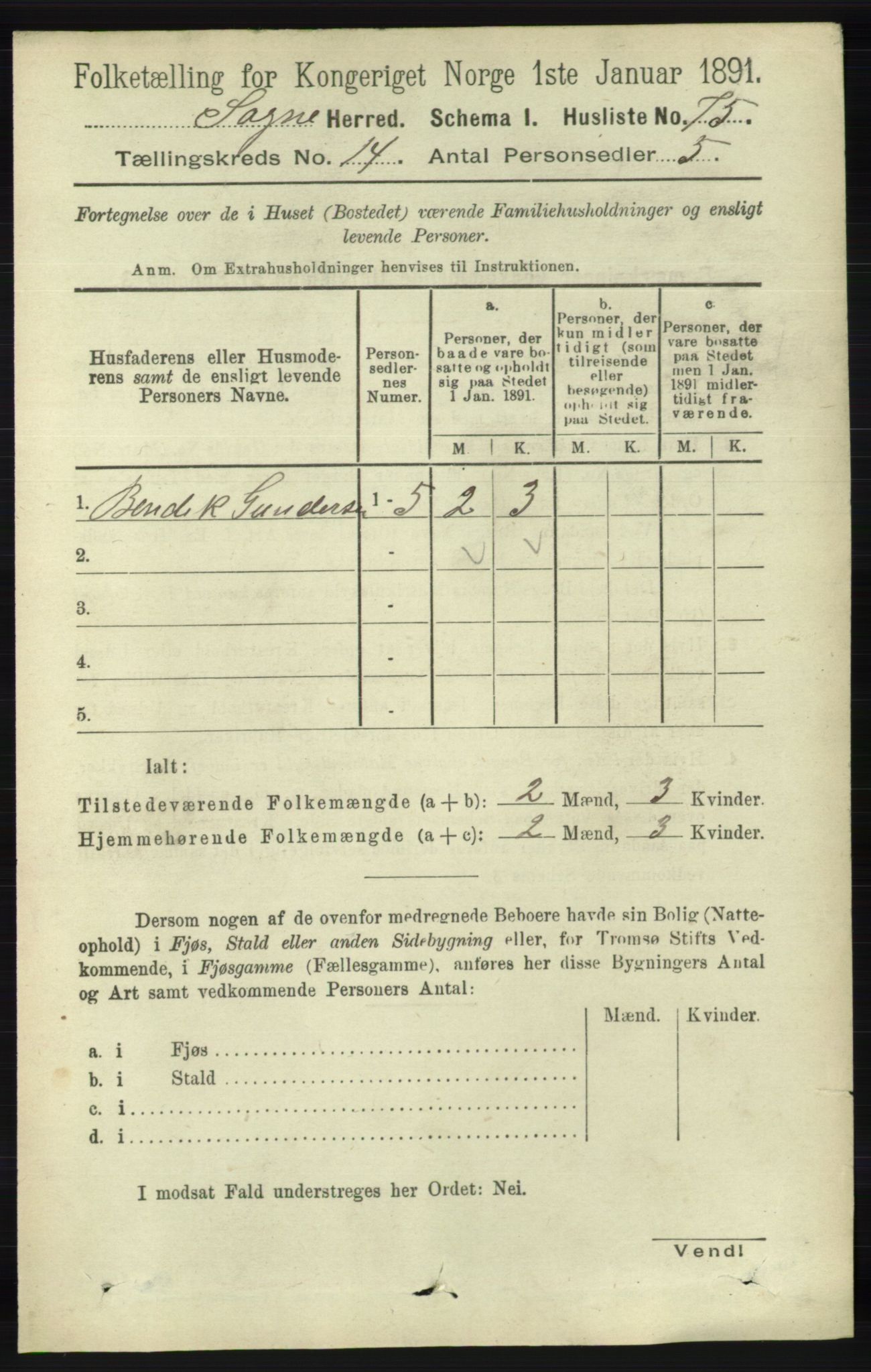 RA, Folketelling 1891 for 1018 Søgne herred, 1891, s. 3401