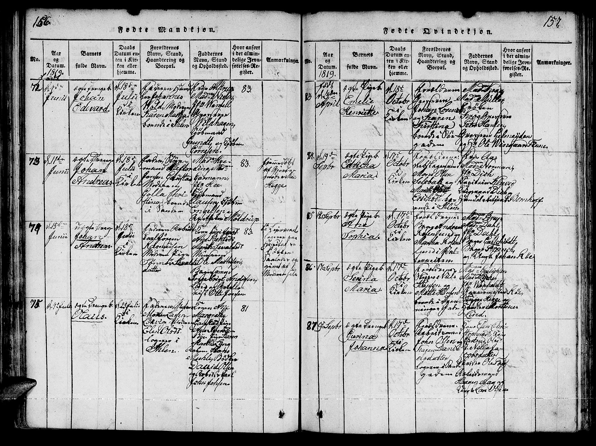 Ministerialprotokoller, klokkerbøker og fødselsregistre - Sør-Trøndelag, SAT/A-1456/601/L0043: Ministerialbok nr. 601A11, 1815-1821, s. 156-157