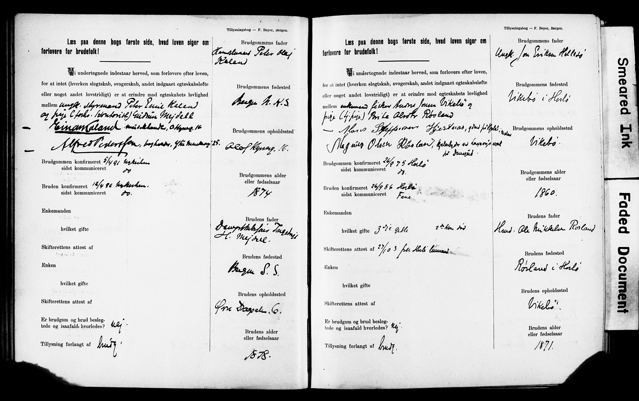 Mariakirken Sokneprestembete, SAB/A-76901: Forlovererklæringer nr. II.5.2, 1901-1909, s. 43