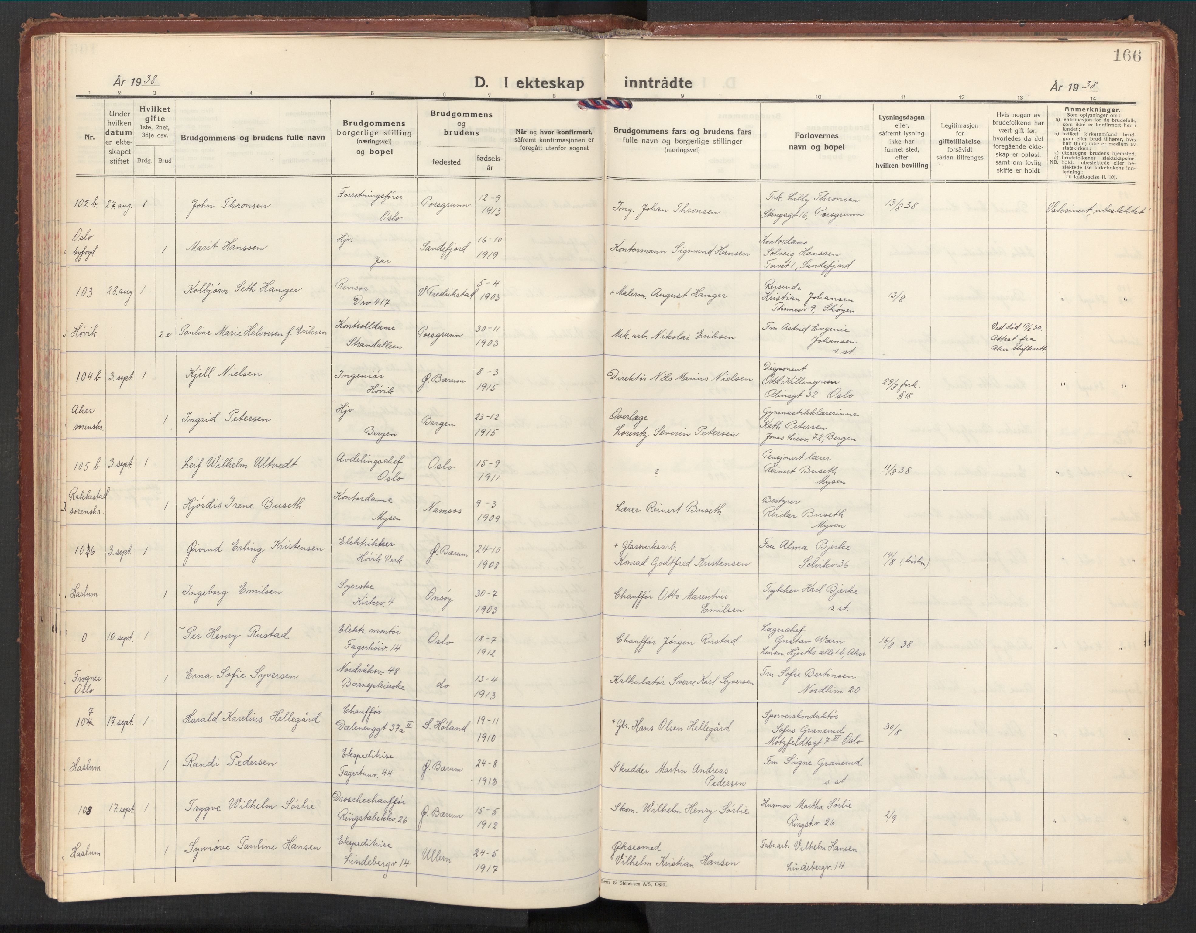 Østre Bærum prestekontor Kirkebøker, AV/SAO-A-10887/F/Fa/L0004: Ministerialbok nr. 4, 1929-1940, s. 166