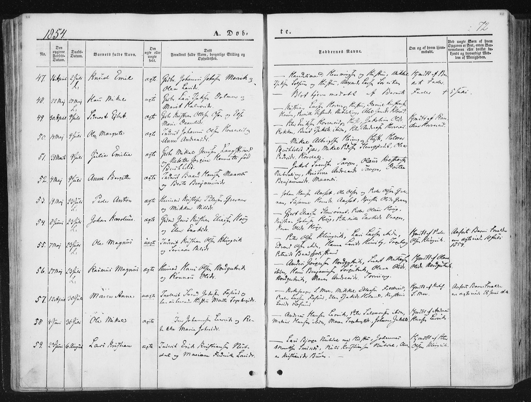 Ministerialprotokoller, klokkerbøker og fødselsregistre - Nord-Trøndelag, AV/SAT-A-1458/780/L0640: Ministerialbok nr. 780A05, 1845-1856, s. 72