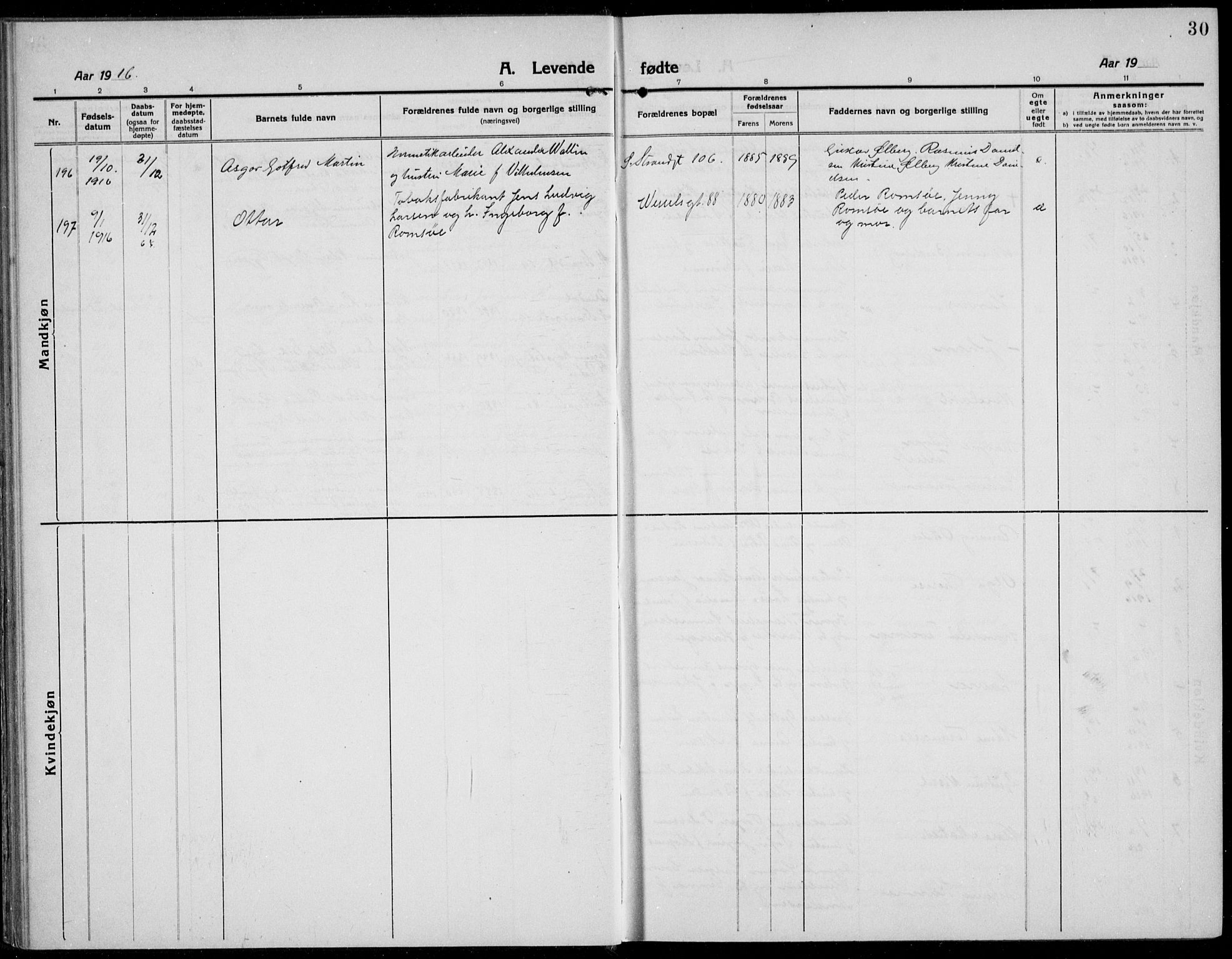 Domkirken sokneprestkontor, AV/SAST-A-101812/001/30/30BB/L0019: Klokkerbok nr. B 19, 1915-1932, s. 30