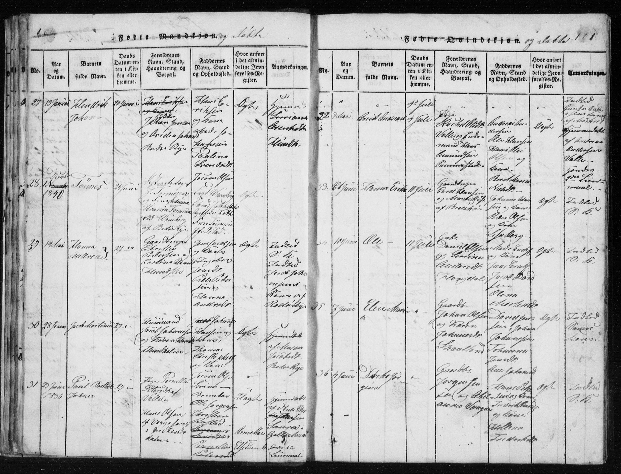 Ministerialprotokoller, klokkerbøker og fødselsregistre - Nordland, AV/SAT-A-1459/801/L0027: Klokkerbok nr. 801C02, 1835-1845, s. 100-101