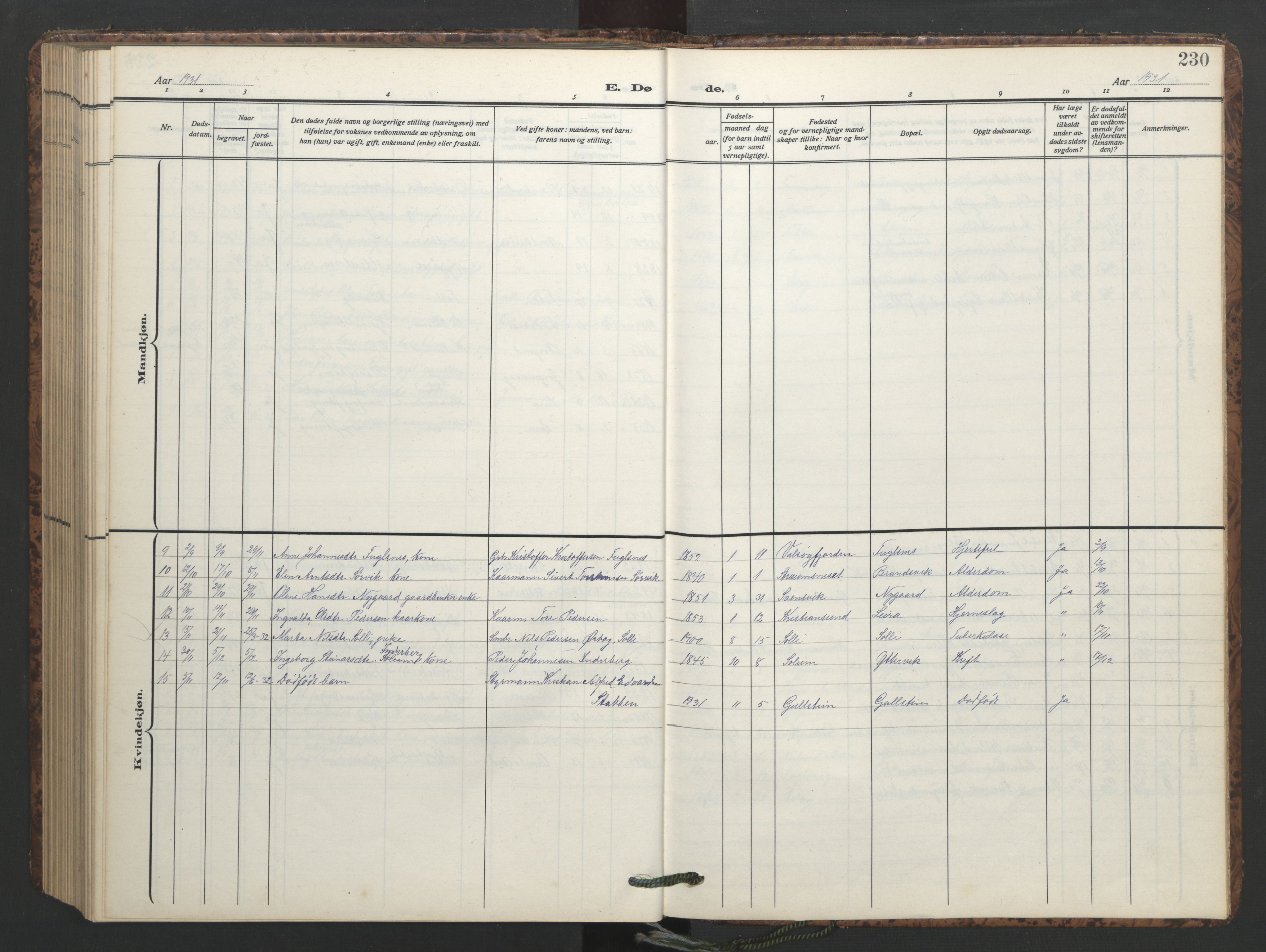 Ministerialprotokoller, klokkerbøker og fødselsregistre - Møre og Romsdal, SAT/A-1454/577/L0897: Klokkerbok nr. 577C01, 1909-1946, s. 230