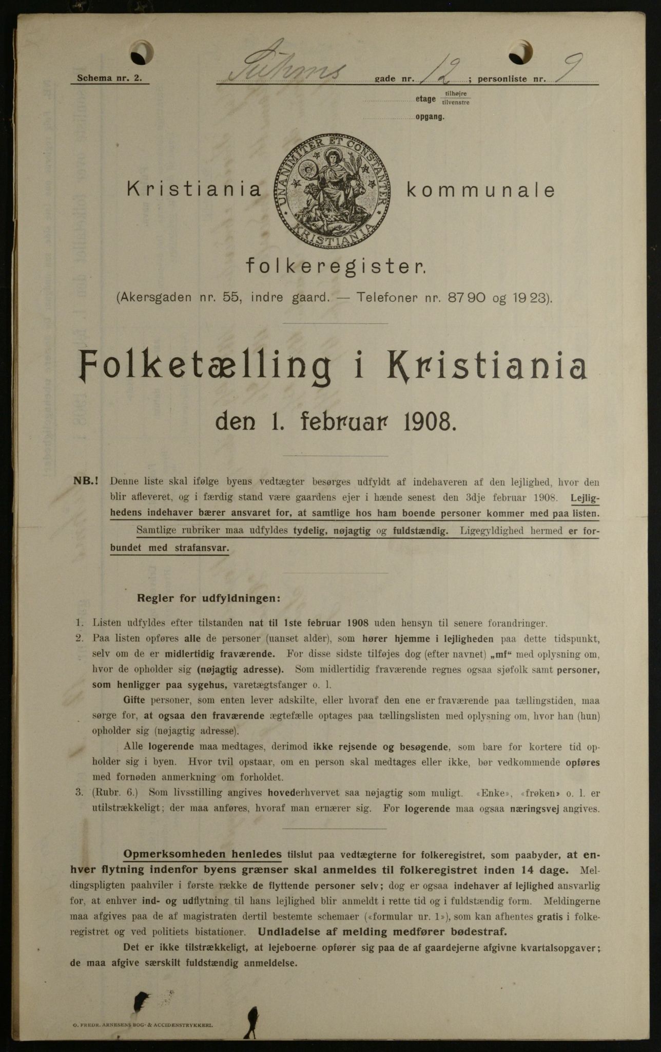OBA, Kommunal folketelling 1.2.1908 for Kristiania kjøpstad, 1908, s. 94107