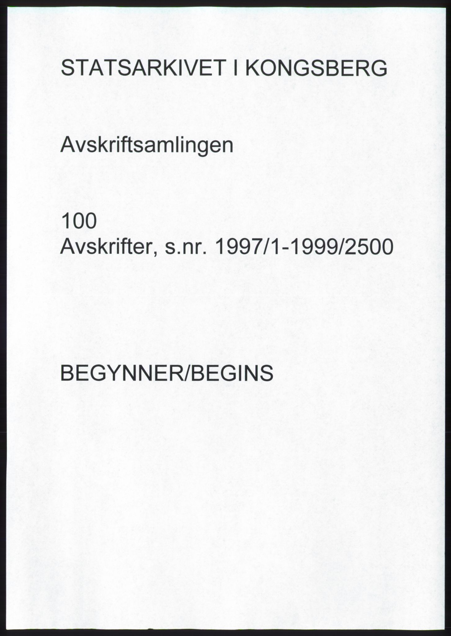 Statsarkivet i Kongsberg, SAKO/A-0001, 1997-1999, s. 1