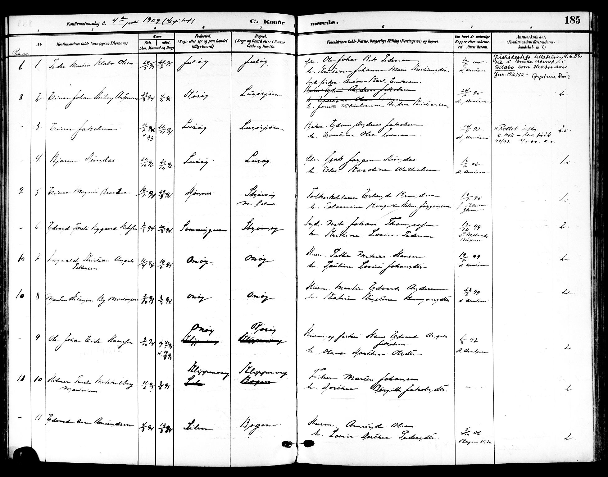 Ministerialprotokoller, klokkerbøker og fødselsregistre - Nordland, SAT/A-1459/839/L0569: Ministerialbok nr. 839A06, 1903-1922, s. 185