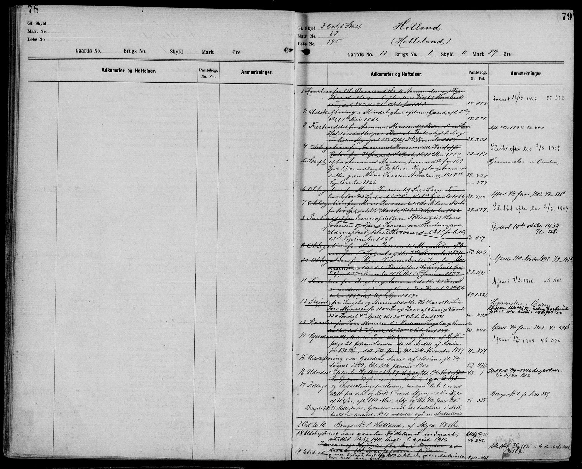 Nordhordland sorenskrivar, AV/SAB-A-2901/1/G/Ga/Gaaa/L0052: Panteregister nr. II.A.a.52, 1893-1952, s. 78-79