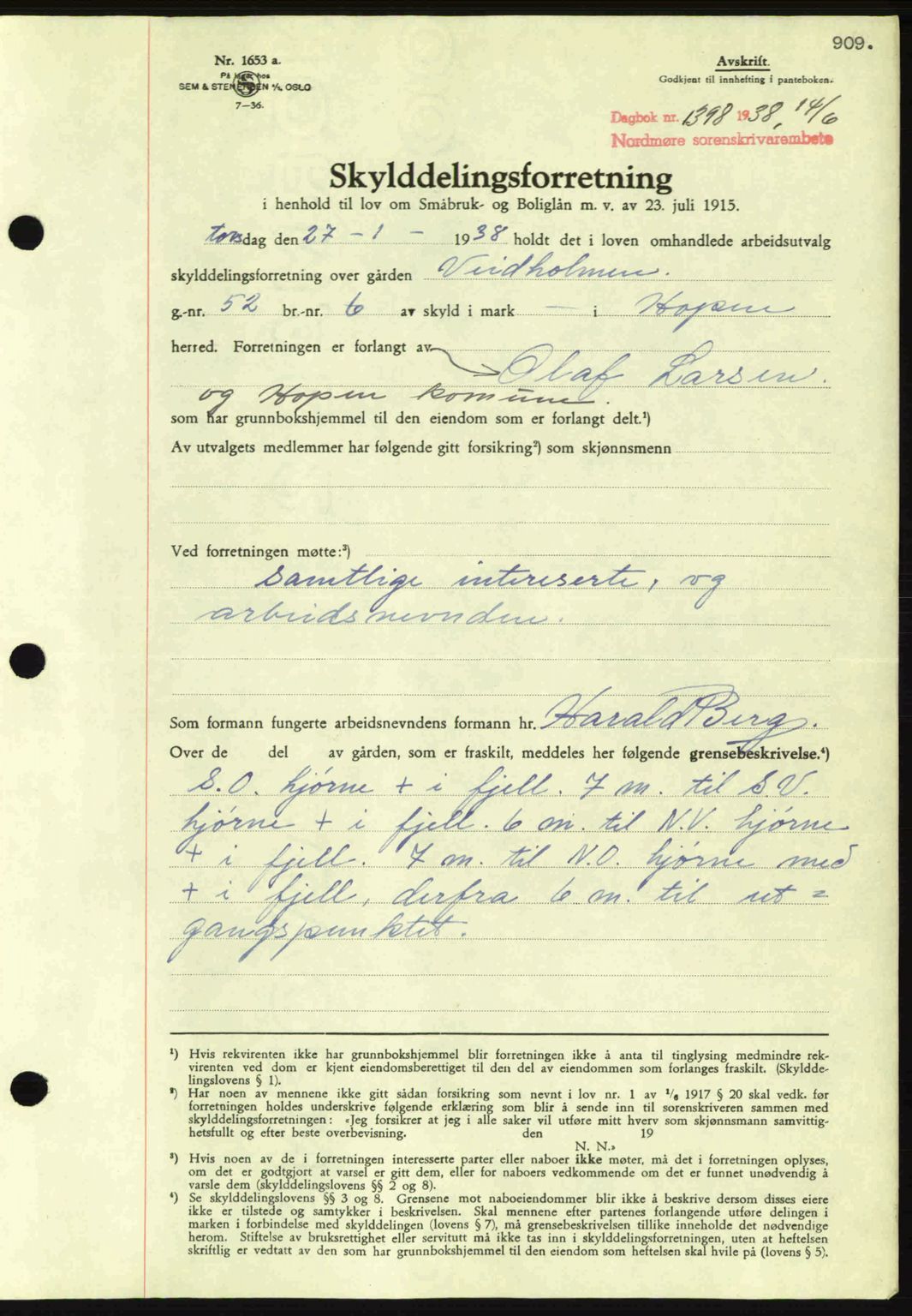 Nordmøre sorenskriveri, SAT/A-4132/1/2/2Ca: Pantebok nr. A83, 1938-1938, Dagboknr: 1398/1938
