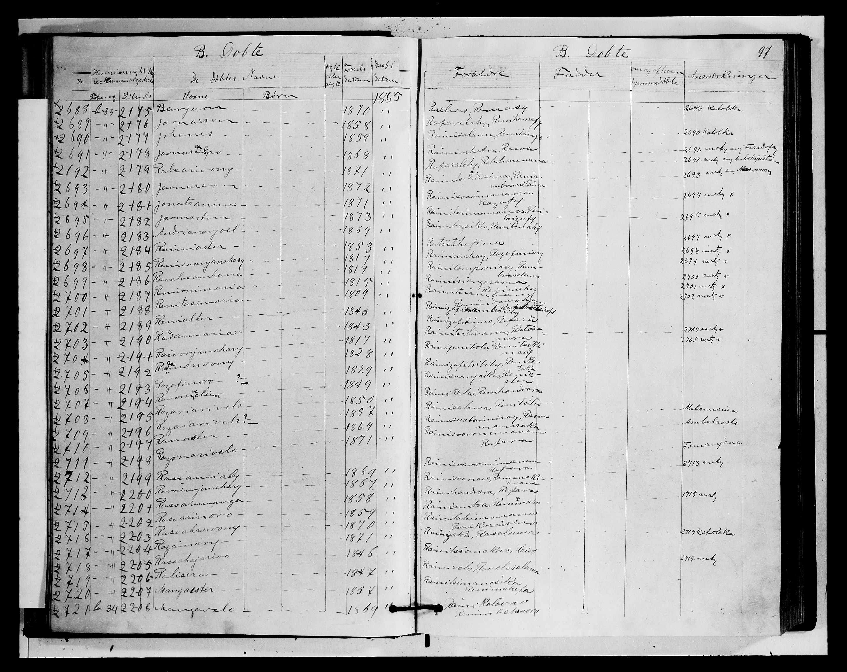 Archives FLM/NMS, Madagaskar, VID/MA-A-1163/D/Db/L0270: Ministerialbok nr. 2, 1883-1886, s. 97