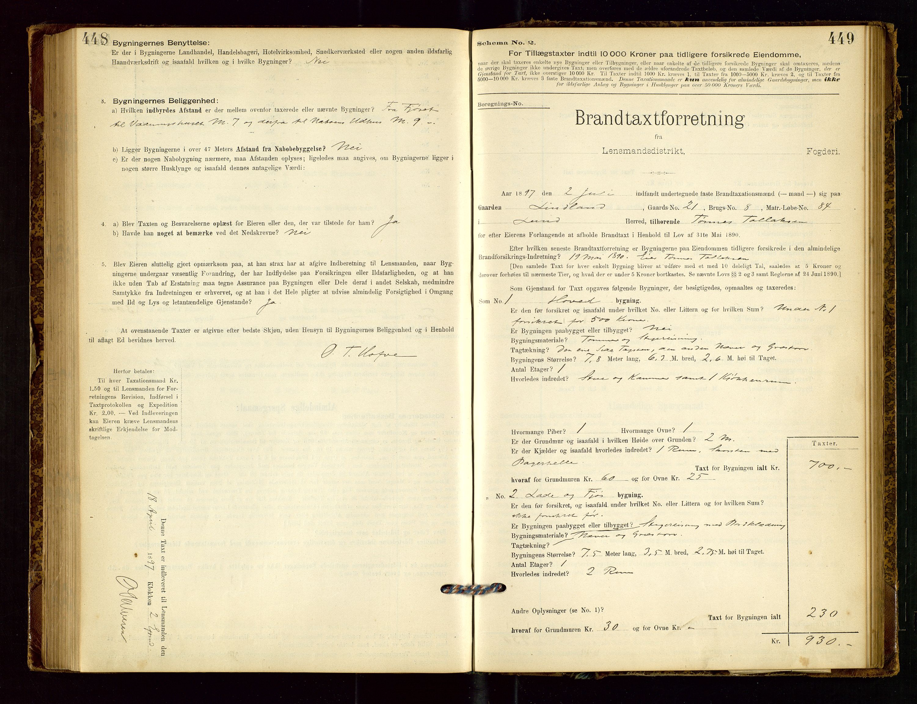 Lund lensmannskontor, SAST/A-100303/Gob/L0001: "Brandtakstprotokol", 1894-1907, s. 448-449