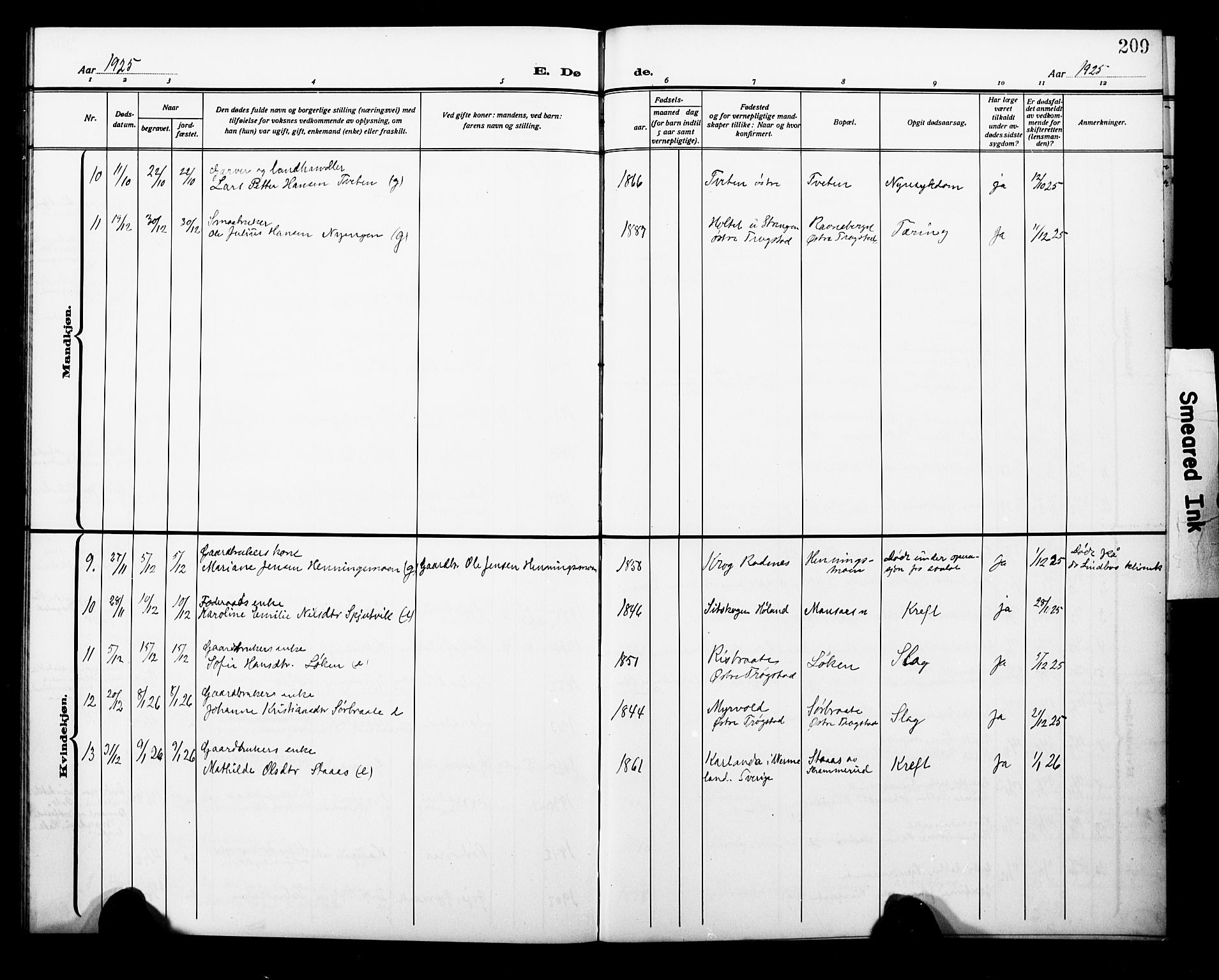 Trøgstad prestekontor Kirkebøker, AV/SAO-A-10925/G/Ga/L0002: Klokkerbok nr. I 2, 1911-1929, s. 209