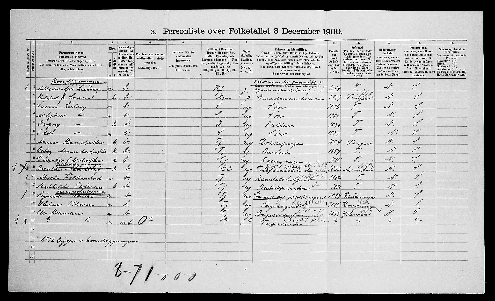SAO, Folketelling 1900 for 0236 Nes herred, 1900