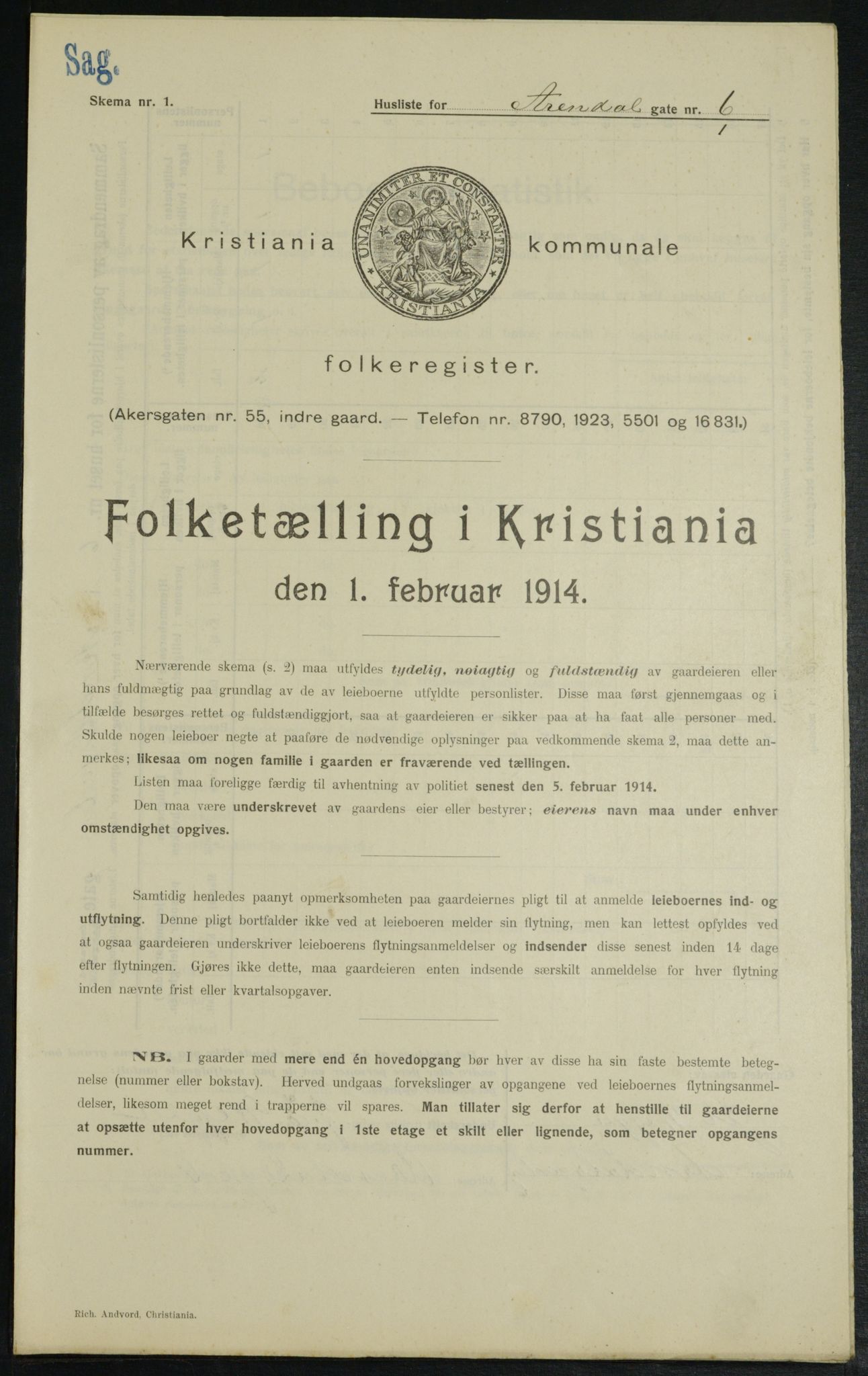OBA, Kommunal folketelling 1.2.1914 for Kristiania, 1914, s. 2098