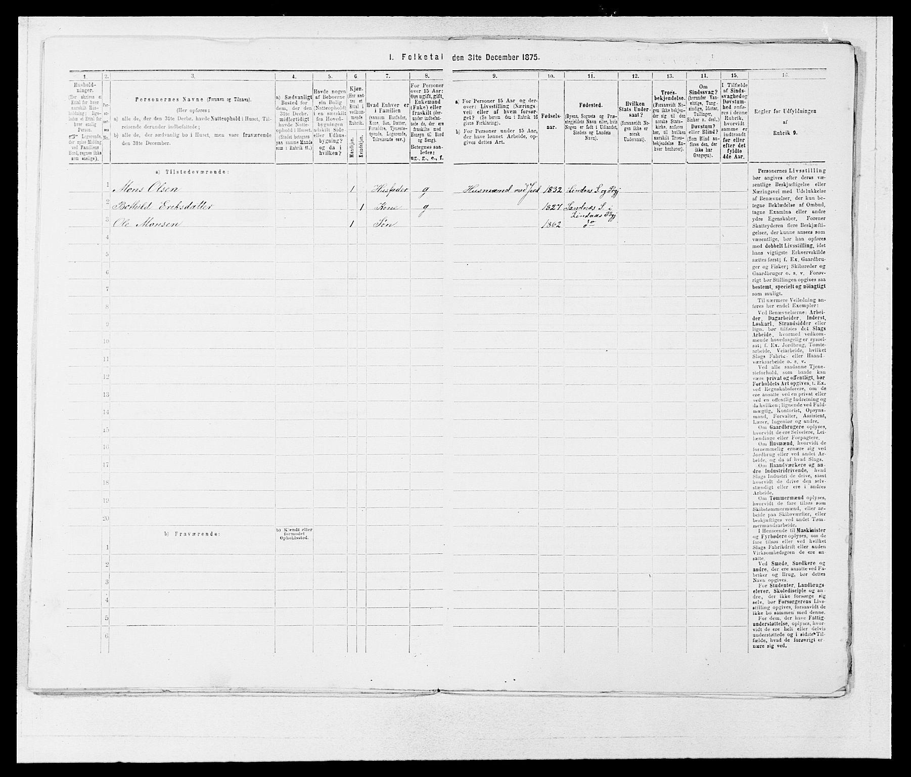 SAB, Folketelling 1875 for 1263P Lindås prestegjeld, 1875, s. 63